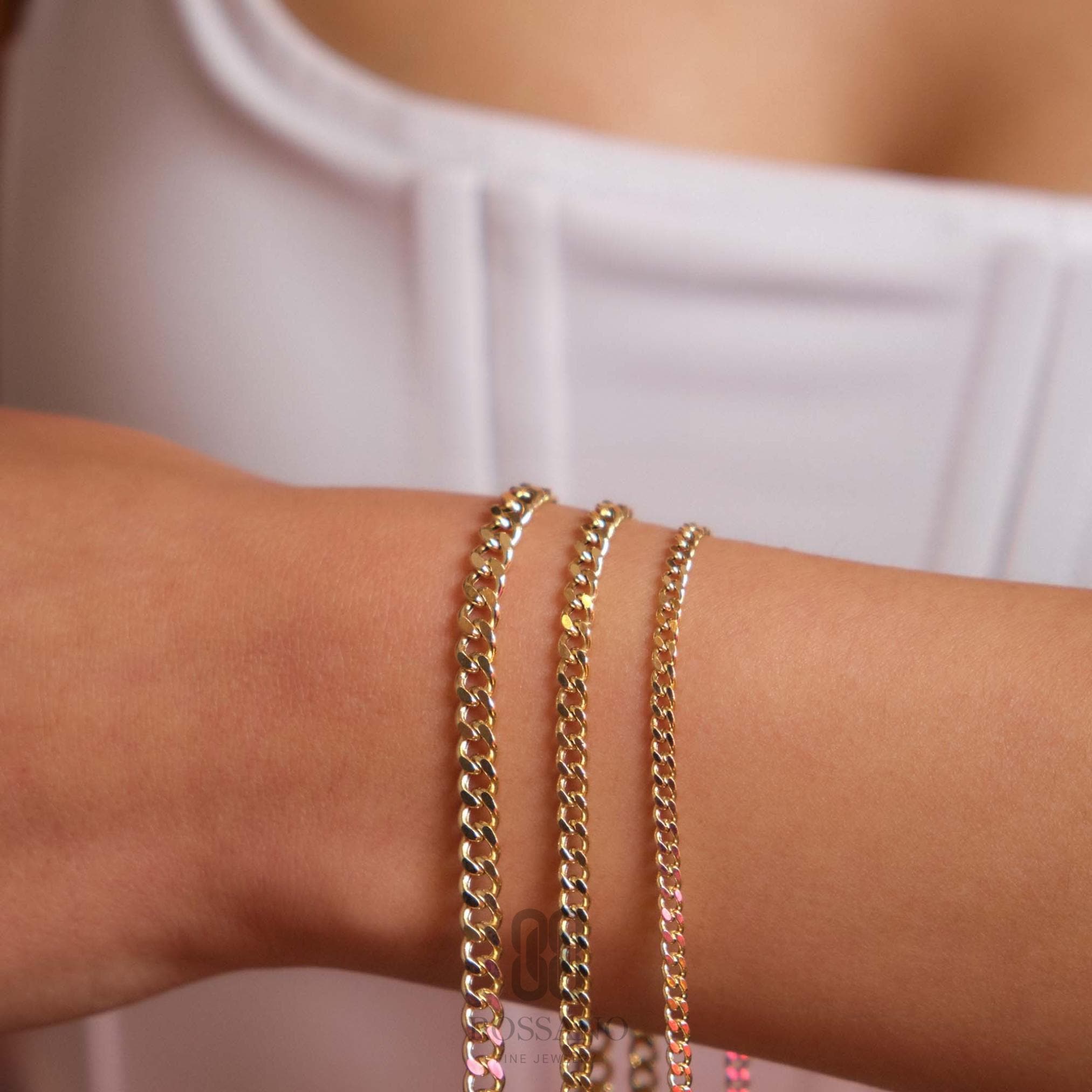 14K Gold Cuban Bracelet, Solid Gold Miami Cuban Link 2mm 3mm 4mm, Unisex Curb Chain Bracelet, Bold Layering Jewelry, Gift for Her & Him