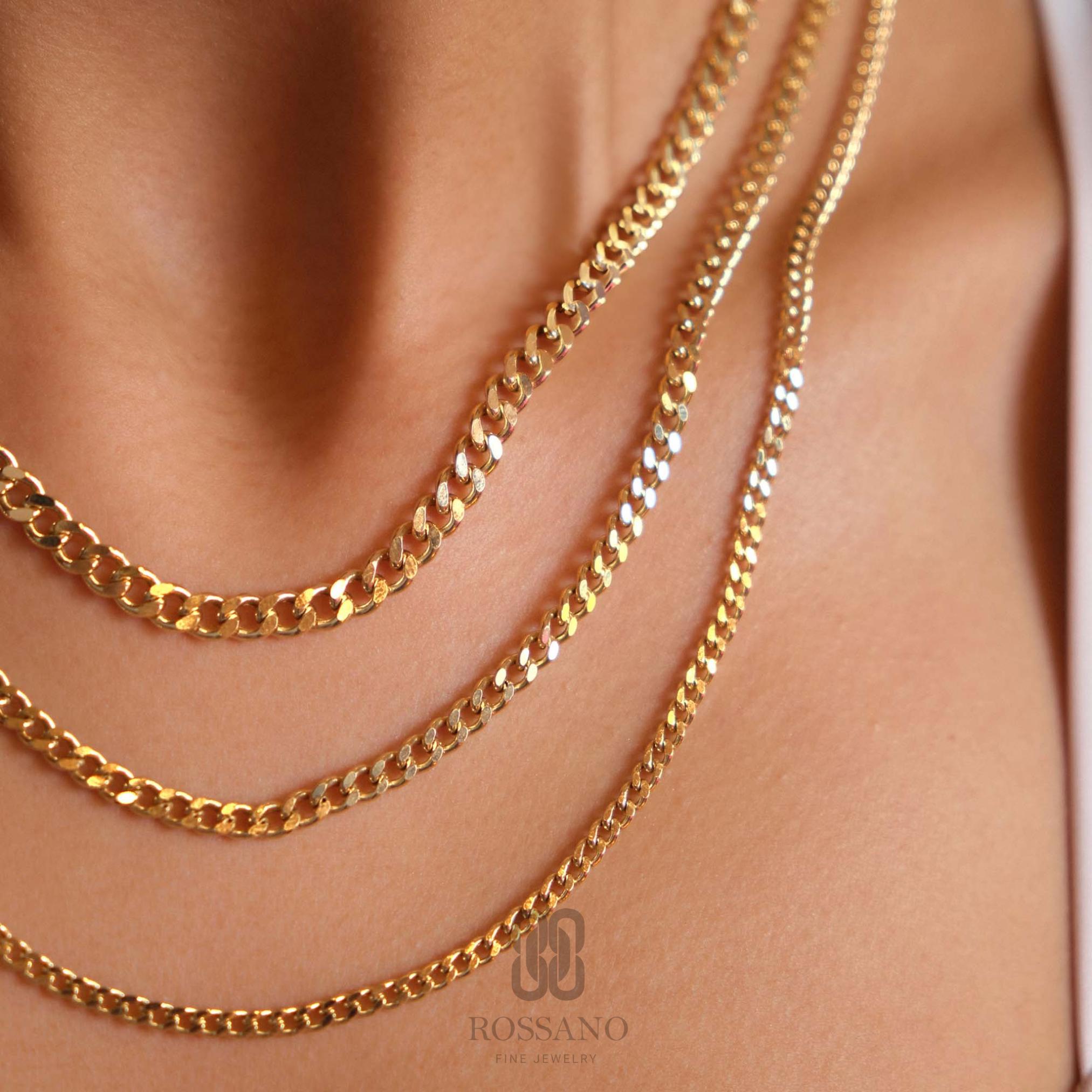 14K Gold Miami Cuban Link Necklace, 2mm–5mm Solid Cuban Chain, Real Gold Choker, Men’s & Women’s Gold Chain, Unisex Gift Jewelry
