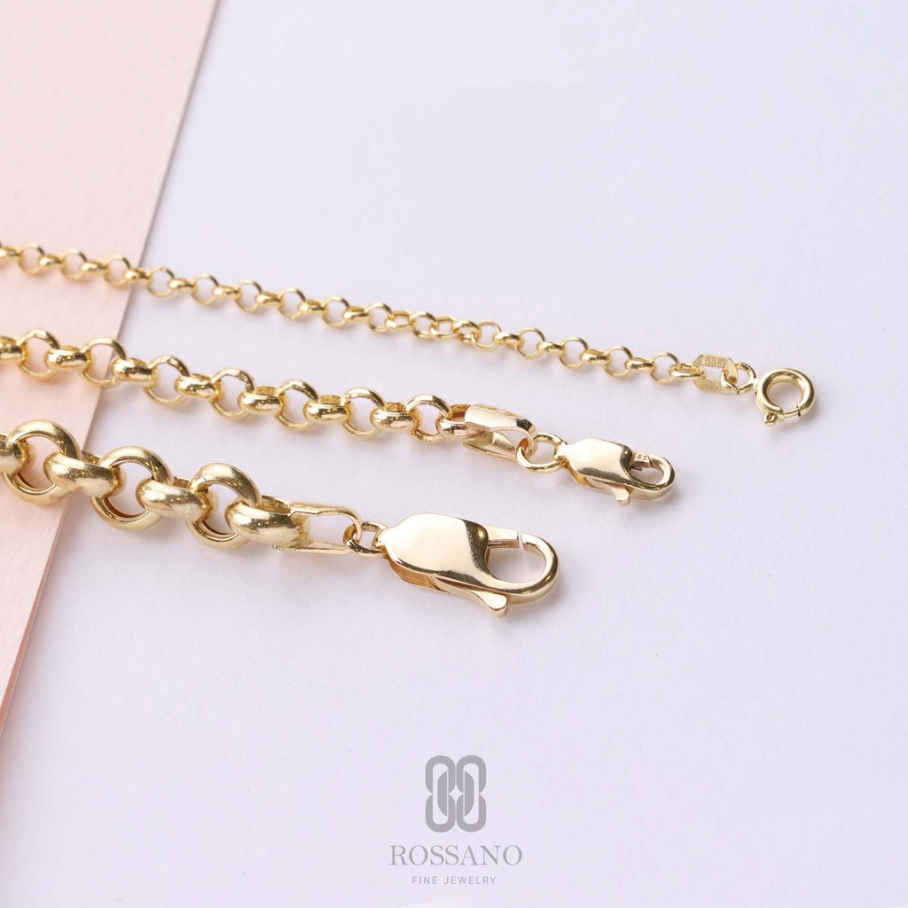 14K Gold Rolo Chain Necklace, 3mm 4mm 7mm Round Belcher Link, Real Gold Cable Chain, Ladies Gold Choker, Unisex Gift Jewelry