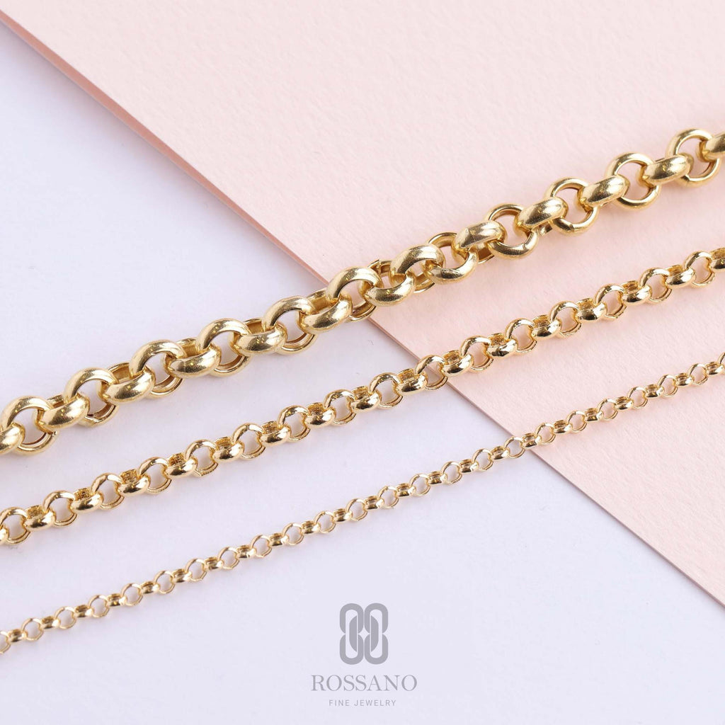 14K Gold Rolo Chain Necklace, 3mm 4mm 7mm Round Belcher Link, Real Gold Cable Chain, Ladies Gold Choker, Unisex Gift Jewelry