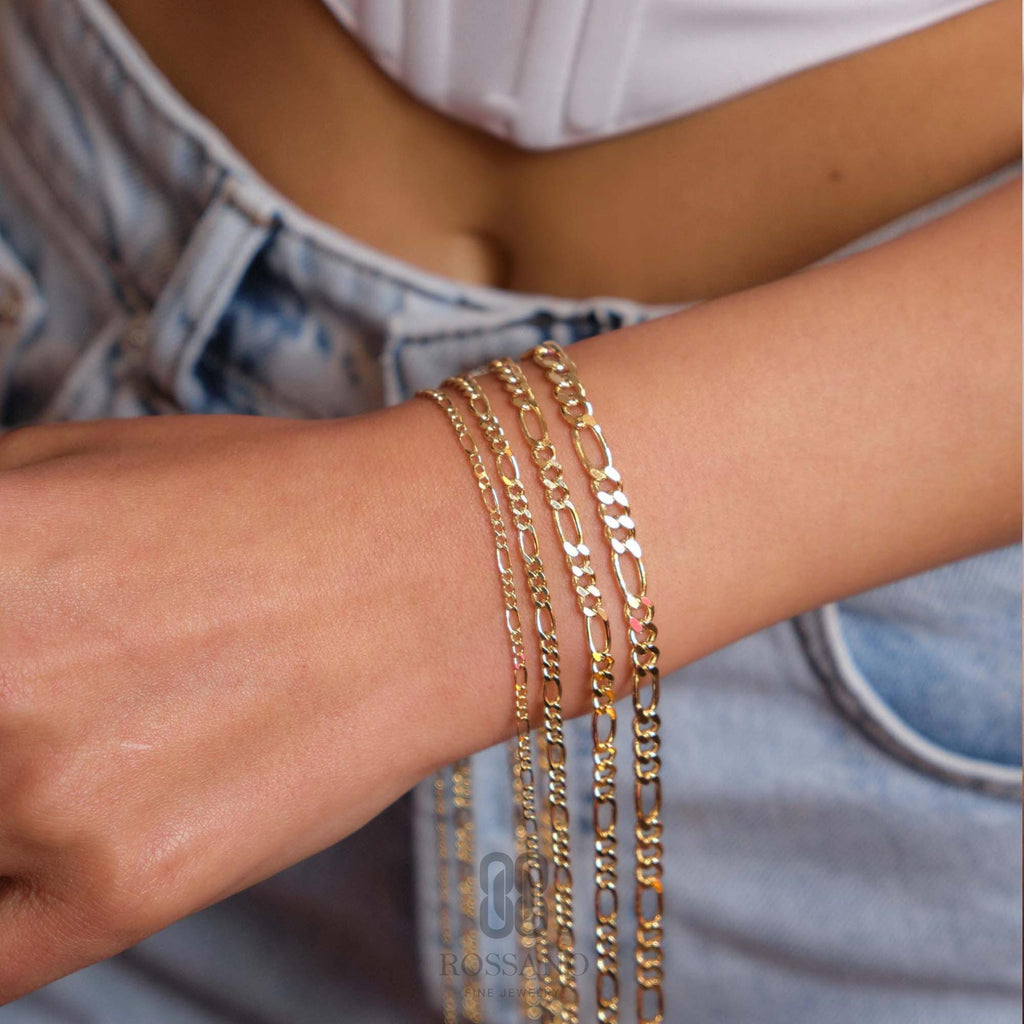 14K Gold Figaro Chain Bracelet, 2mm 3mm 4mm 5mm Figaro Link, Real Gold Chain Anklet, Classic Figaro Jewelry, Gift for Her