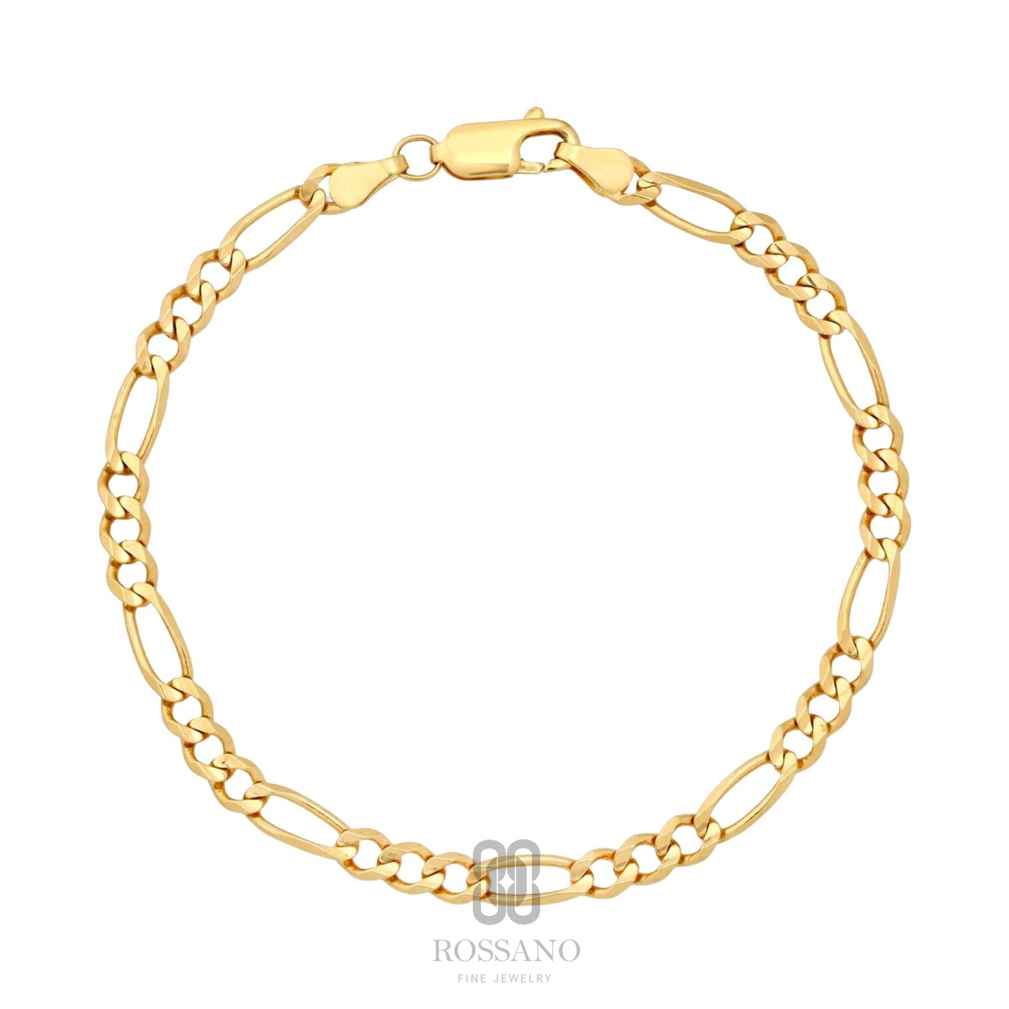 14K Gold Figaro Chain Anklet, 2mm 3mm 4mm 5mm Real Gold Figaro Link Ankle Bracelet, Classic Italian Chain, Gift for Her