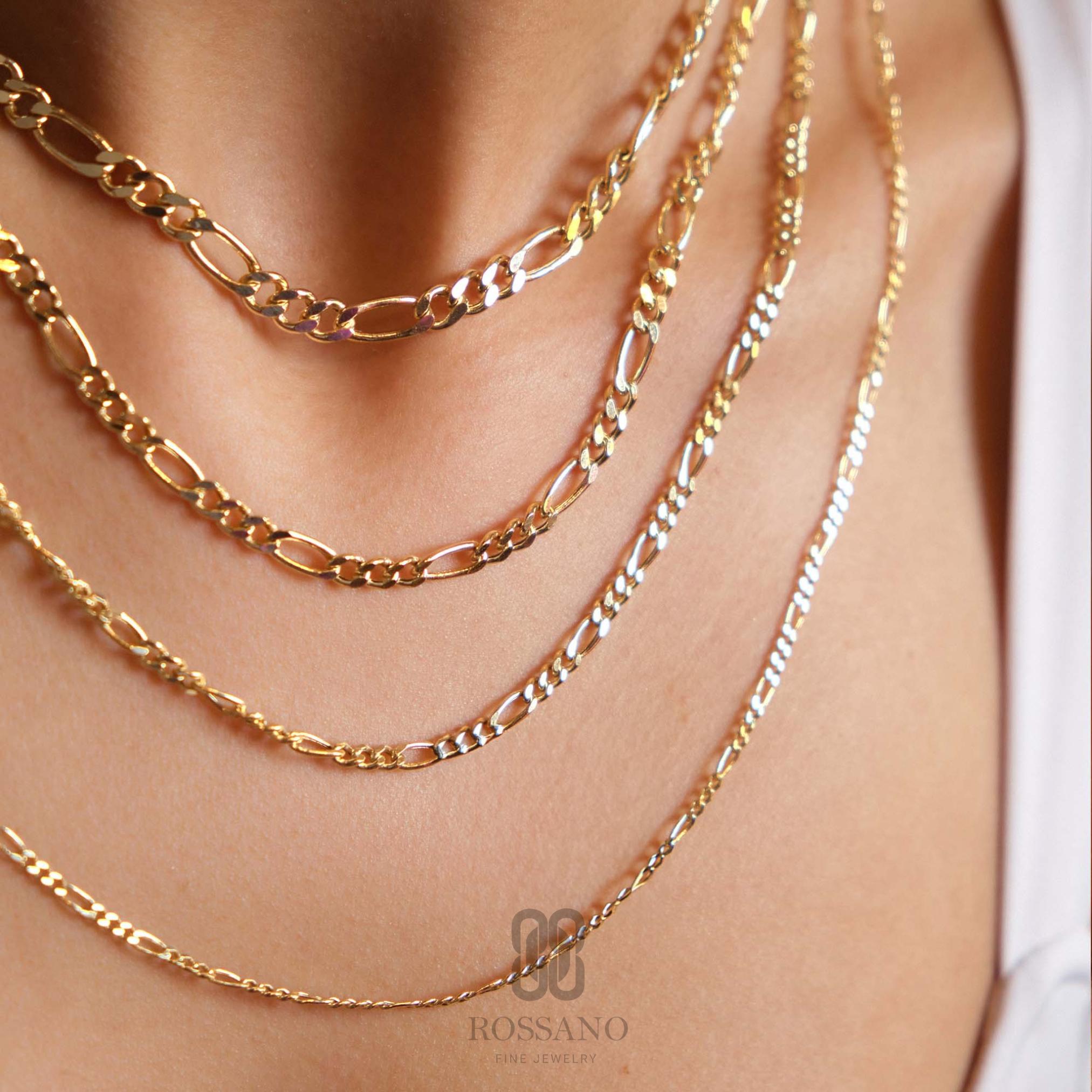 14K Gold Figaro Chain Necklace, 2mm 3mm 4mm 5mm Real Gold Figaro Link Choker, Stackable Gold Chain, Unisex Necklace, Gift for Her & Him