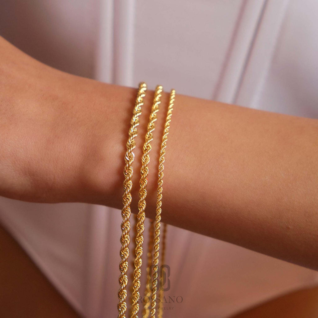 14K Gold Rope Chain Bracelet, 2mm 3mm 4mm Twisted Rope Gold Chain, Dainty Rope Bracelet, Stackable Jewelry, Gift for Her