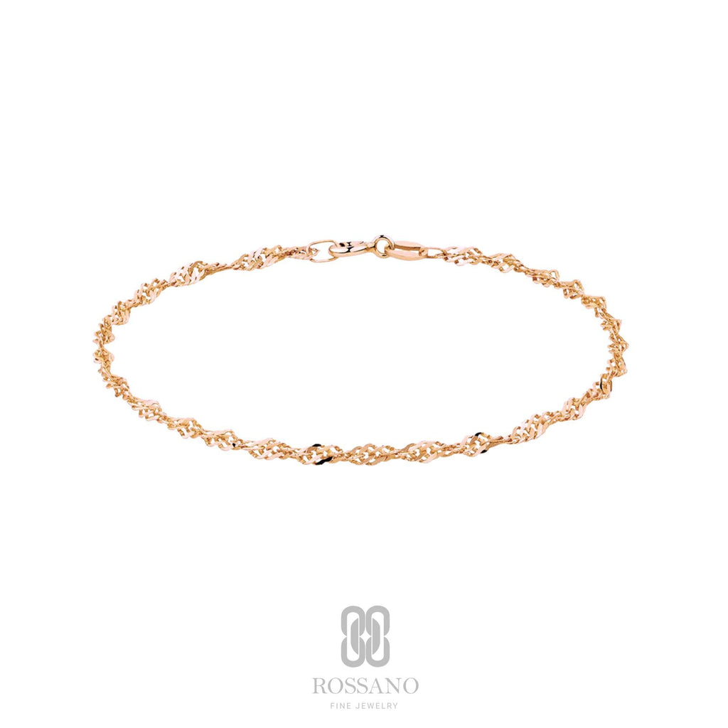 14K Gold Singapore Chain Bracelet, Diamond Cut Twisted Gold Chain, Dainty Rope Style Bracelet, Tiny Twist Bracelet, Gift for Her