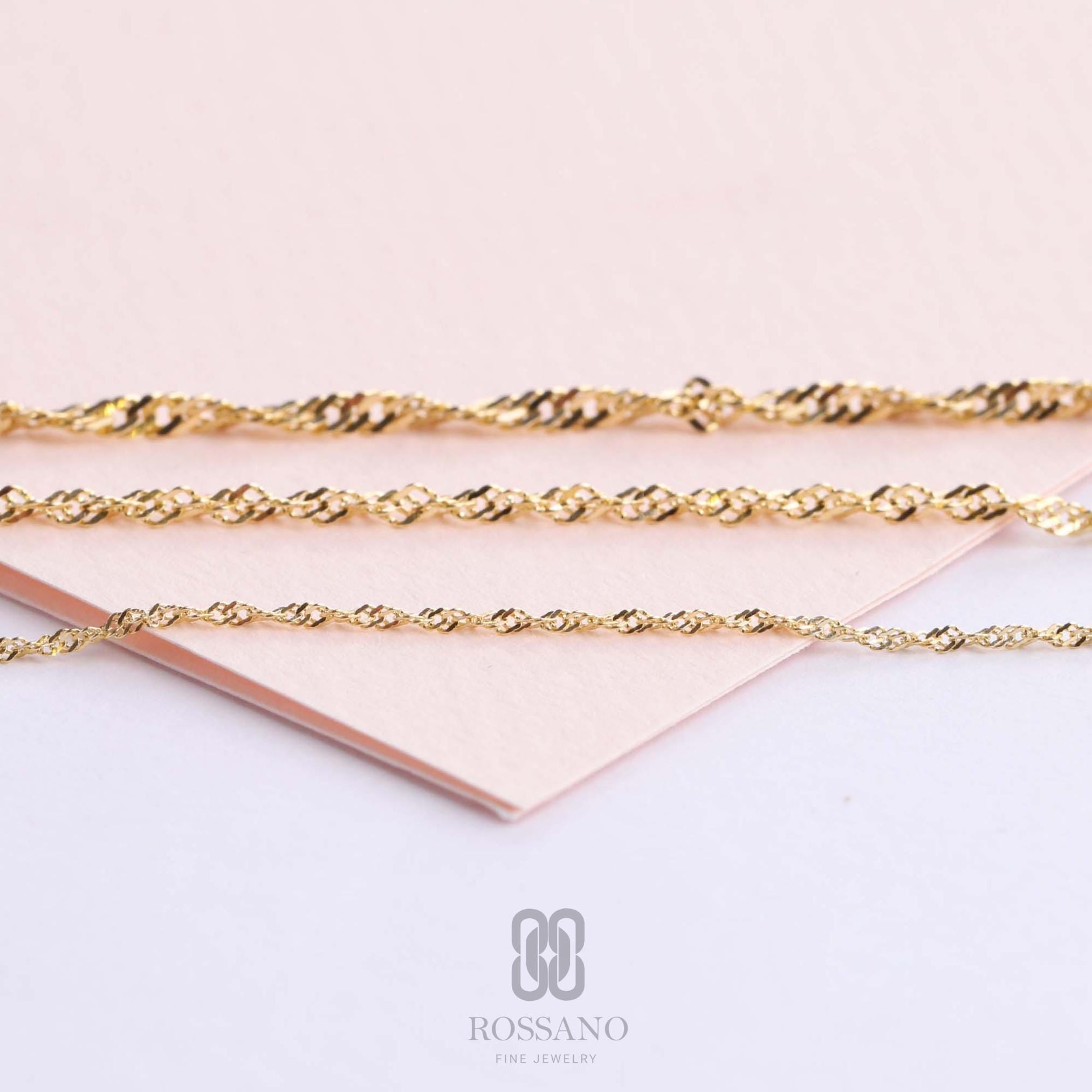 14K Gold Singapore Anklet, Twisted Diamond Cut Gold Chain, Dainty Simple Gold Anklet for Women, Real Gold Chain Anklet
