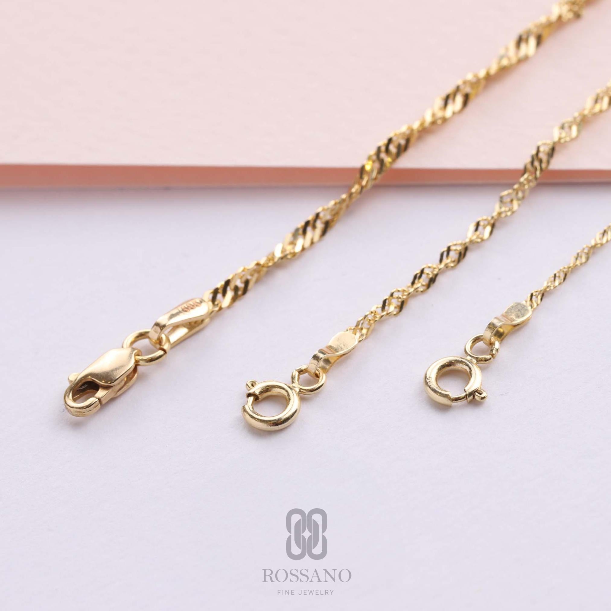 14K Gold Singapore Anklet, Twisted Diamond Cut Gold Chain, Dainty Simple Gold Anklet for Women, Real Gold Chain Anklet