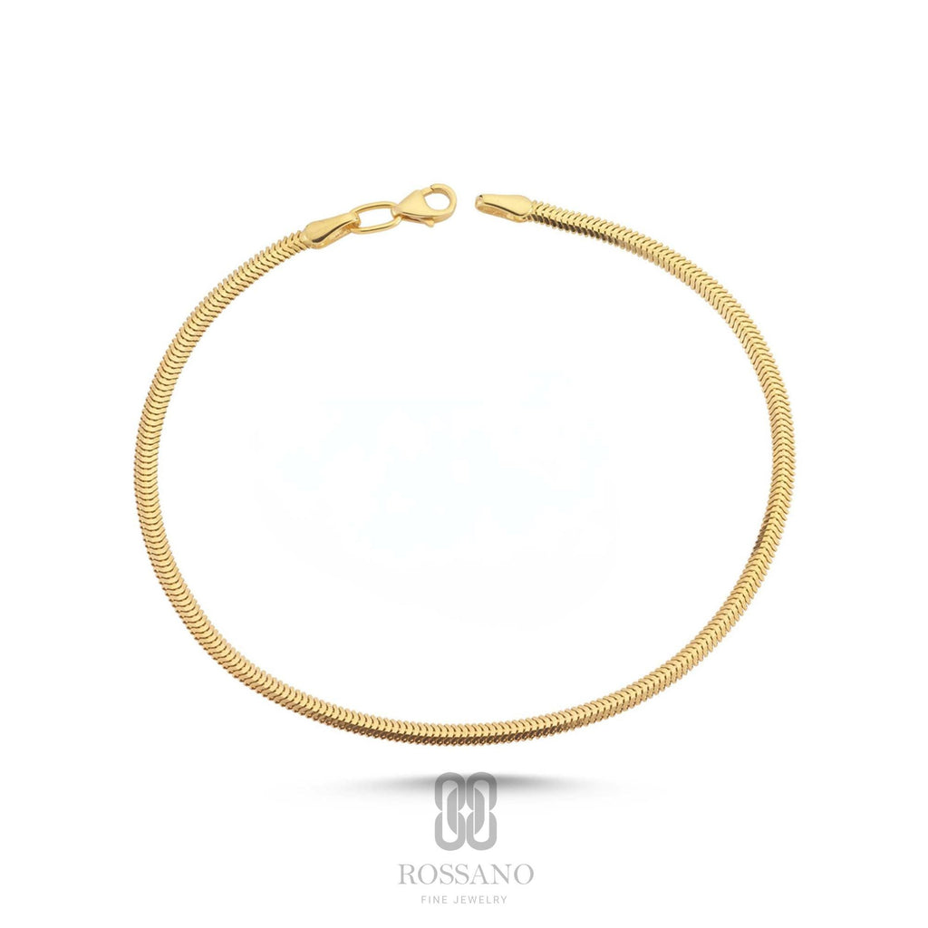 14K Gold Snake Bracelet, Italian Herringbone Chain Bracelet, Flat Snake Gold Chain, Shiny Gold Bracelet, Elegant Gift for Her