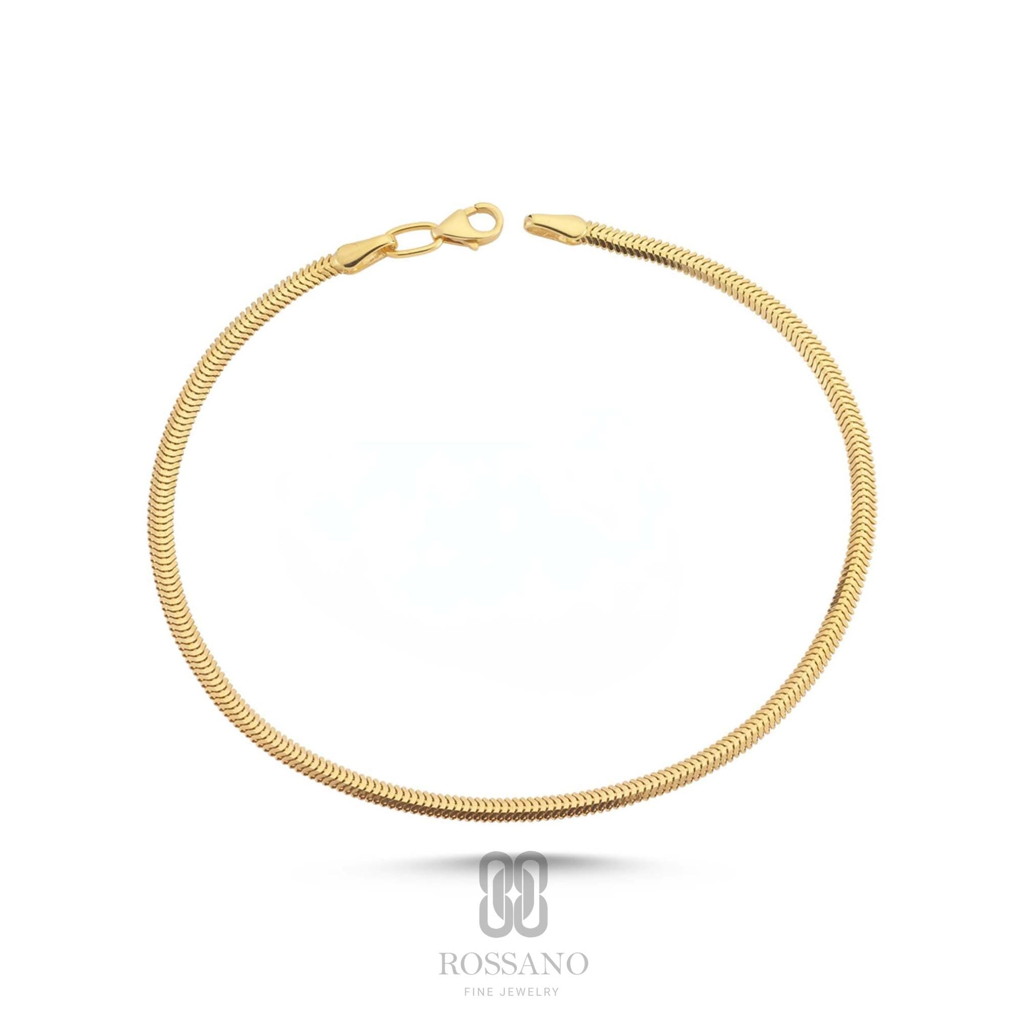 14K Gold Snake Bracelet, Italian Herringbone Chain Bracelet, Flat Snake Gold Chain, Shiny Gold Bracelet, Elegant Gift for Her