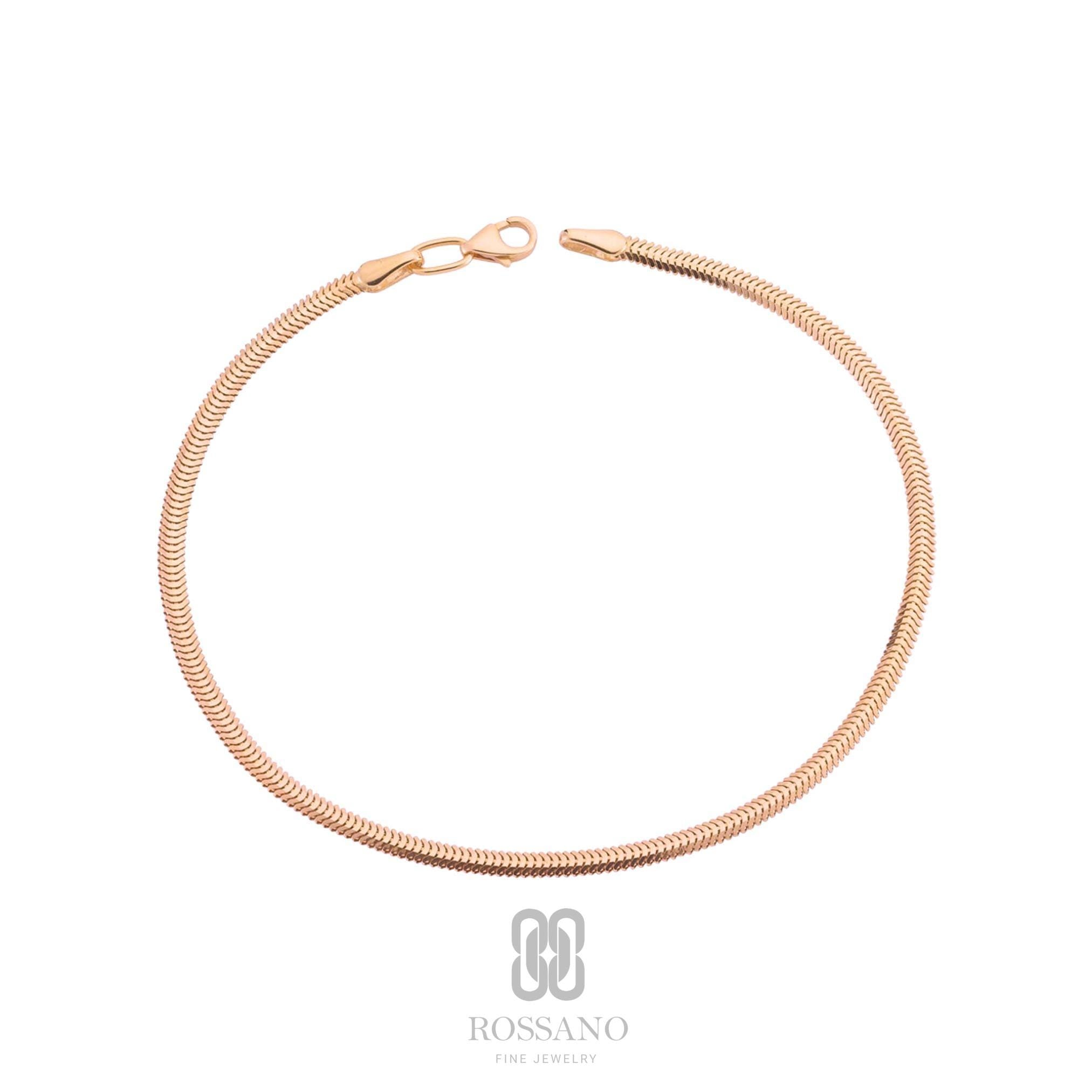 14K Gold Snake Bracelet, Italian Herringbone Chain Bracelet, Flat Snake Gold Chain, Shiny Gold Bracelet, Elegant Gift for Her