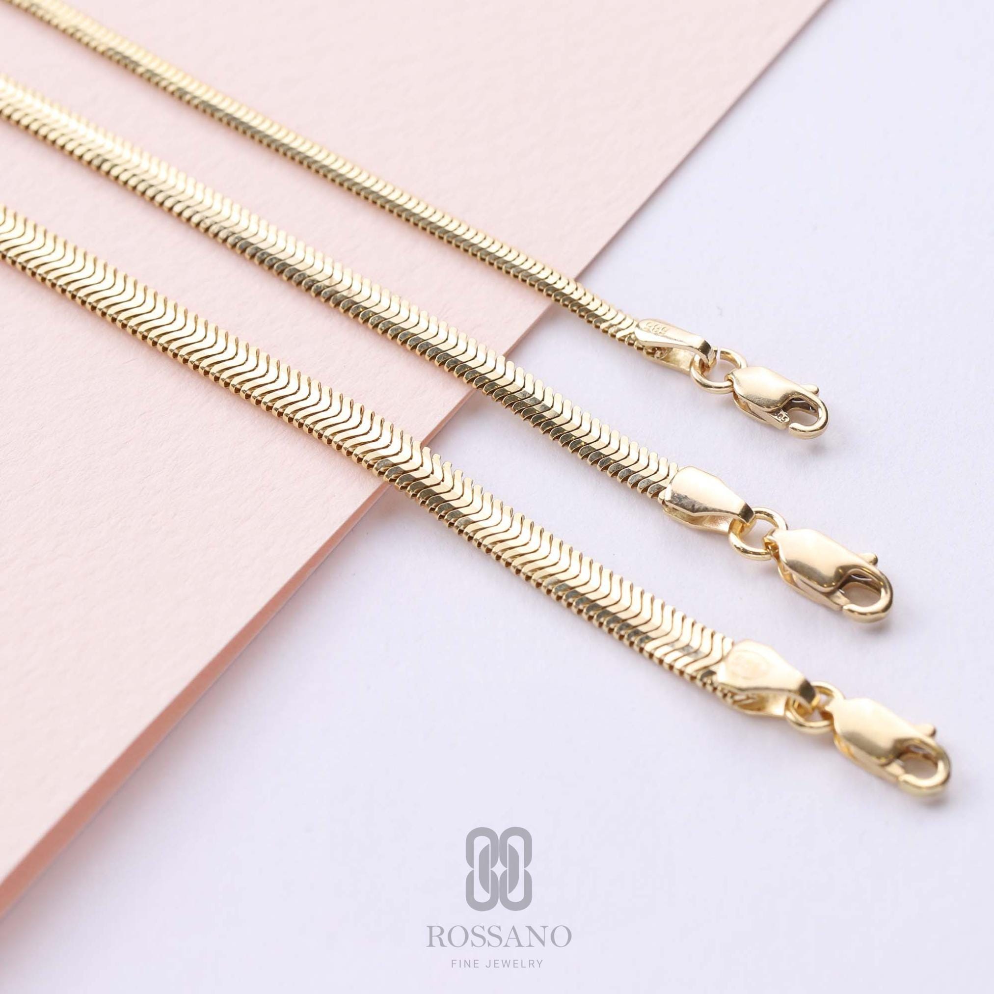 14K Gold Snake Bracelet, Italian Herringbone Chain Bracelet, Flat Snake Gold Chain, Shiny Gold Bracelet, Elegant Gift for Her