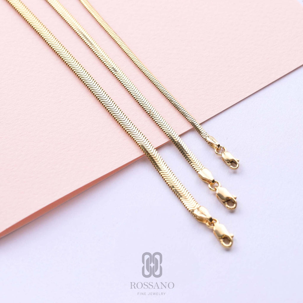 14K Gold Snake Bracelet, Italian Herringbone Chain Bracelet, Flat Snake Gold Chain, Shiny Gold Bracelet, Elegant Gift for Her