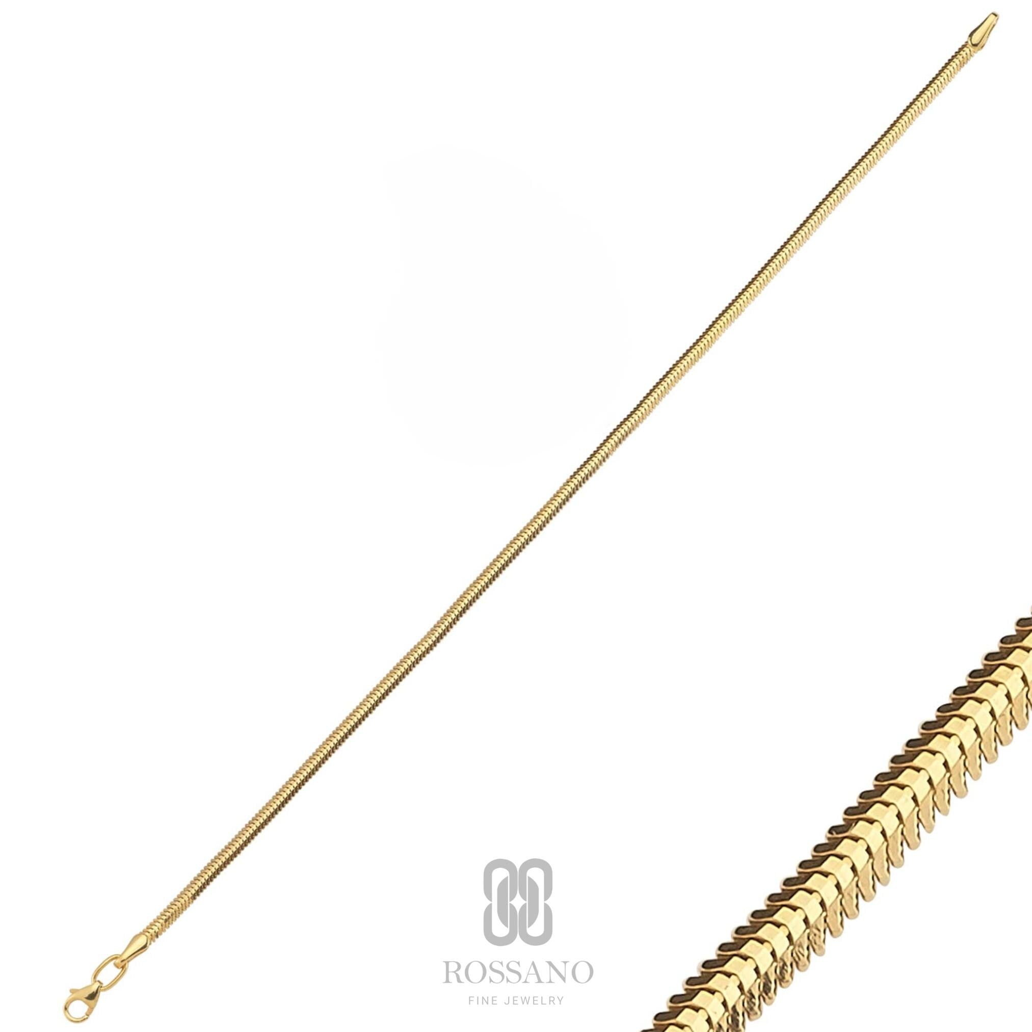 14K Gold Snake Anklet, Italian Herringbone Chain Anklet, Flat Snake Gold Chain, Shiny Gold Ankle Bracelet, Elegant Gift for Her