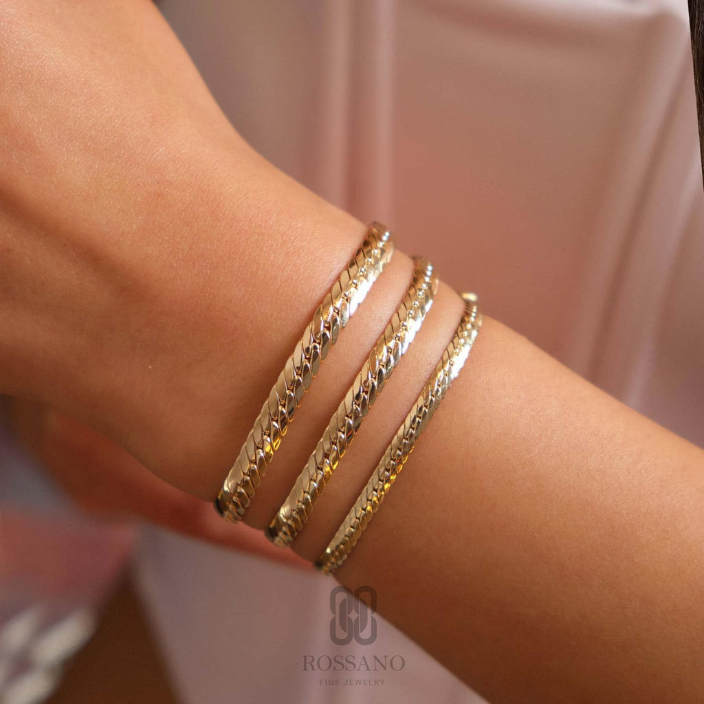 14K Gold Cuban Link Bracelet, 3mm 4mm 5mm Bold Curb Chain Bracelet, Chunky Vintage Gold Chain, Men & Women Stacking, Gift for Her