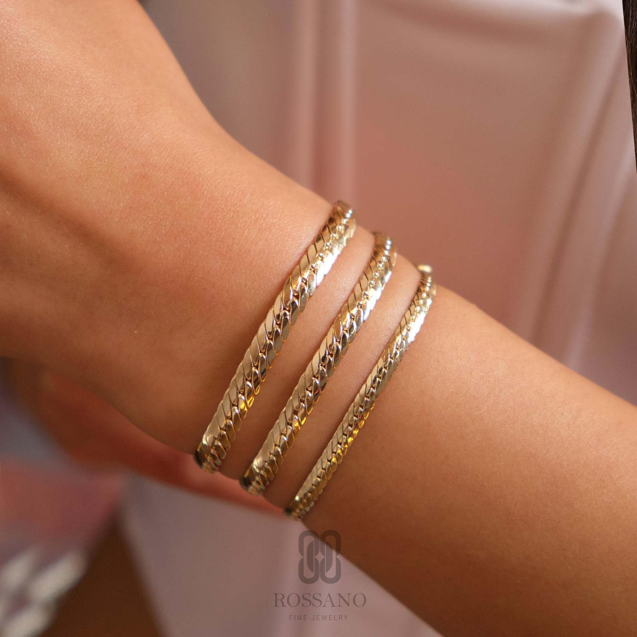 14K Gold Cuban Link Bracelet, 3mm 4mm 5mm Bold Curb Chain Bracelet, Chunky Vintage Gold Chain, Men & Women Stacking, Gift for Her