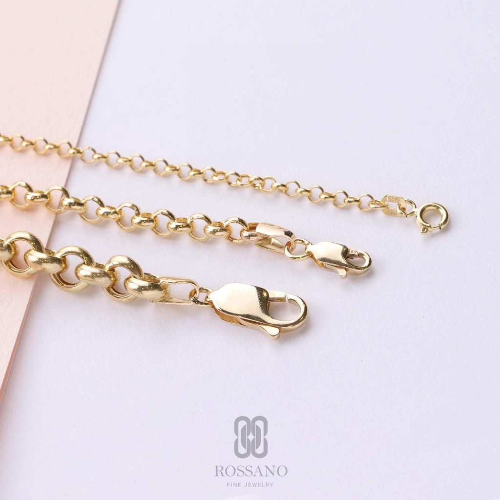 14K Gold Rolo Chain Bracelet, 3mm 4mm 7mm Thick Rolo Link, Belcher Chain Bracelet, Round Gold Bracelet, Unisex Gift Jewelry