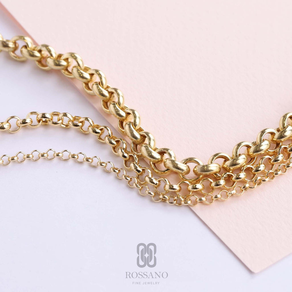 14K Gold Rolo Chain Bracelet, 3mm 4mm 7mm Thick Rolo Link, Belcher Chain Bracelet, Round Gold Bracelet, Unisex Gift Jewelry