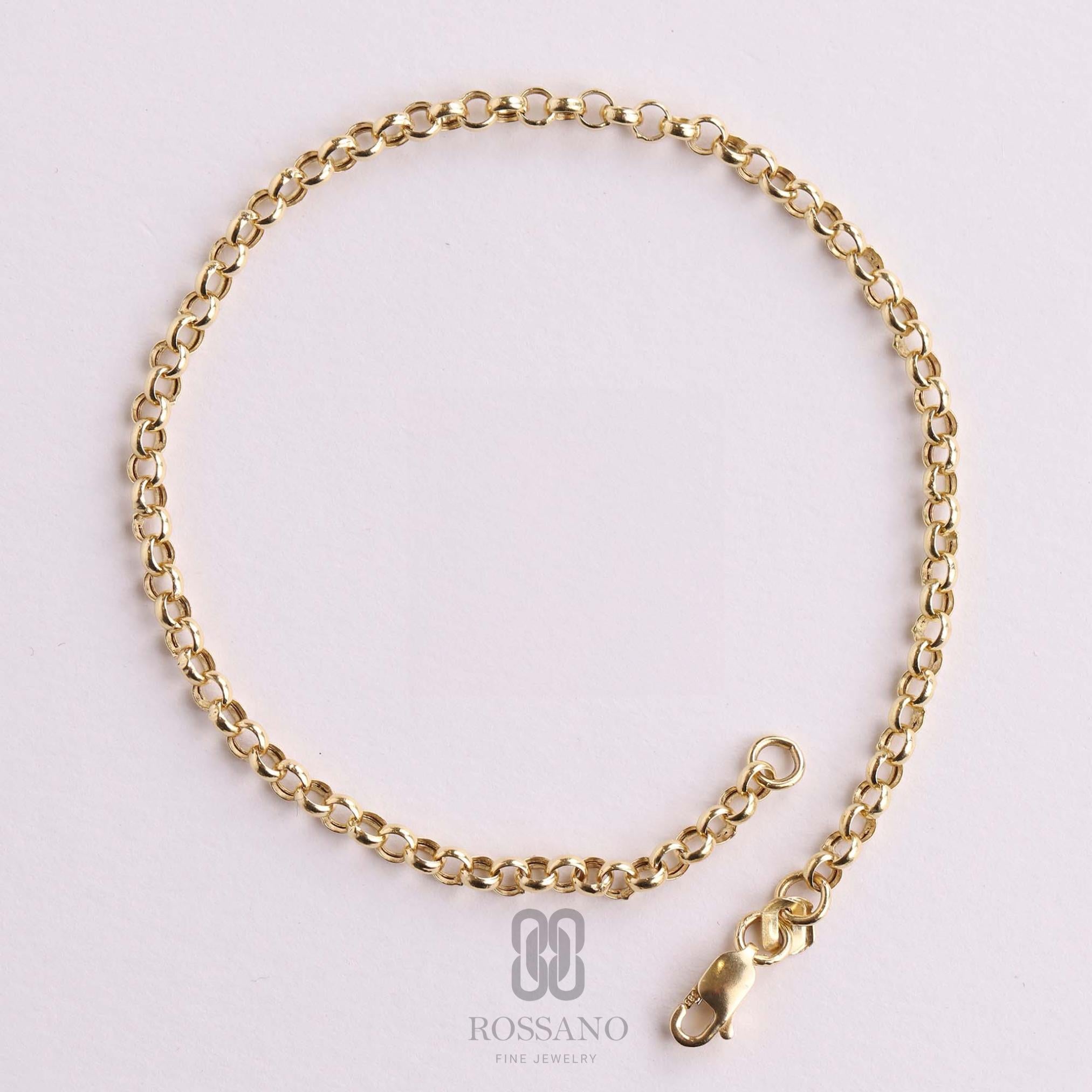 14K Gold Rolo Chain Bracelet, 3mm 4mm 7mm Thick Rolo Link, Belcher Chain Bracelet, Round Gold Bracelet, Unisex Gift Jewelry