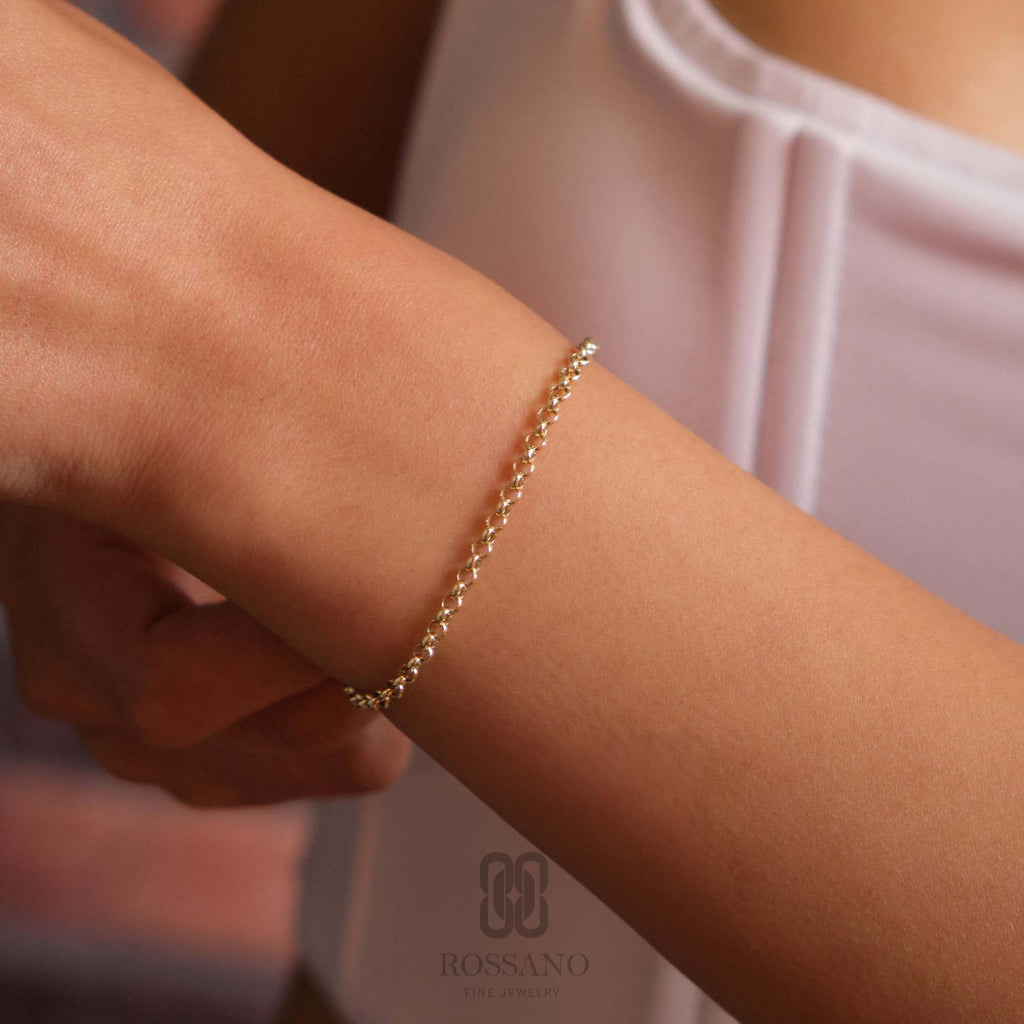 14K Gold Rolo Chain Bracelet, 3mm 4mm 7mm Thick Rolo Link, Belcher Chain Bracelet, Round Gold Bracelet, Unisex Gift Jewelry