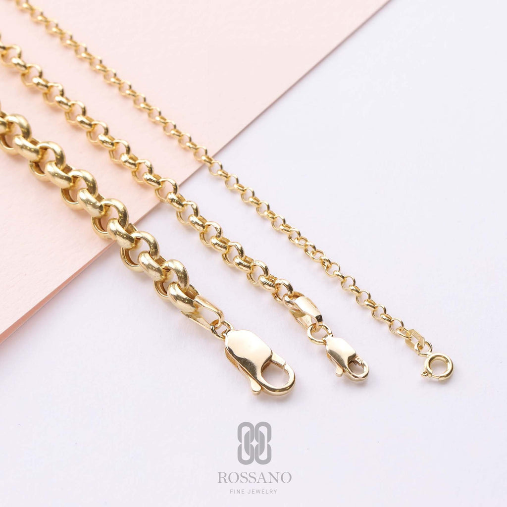 14K Gold Rolo Chain Necklace, 3mm 4mm 7mm Round Belcher Link, Real Gold Cable Chain, Ladies Gold Choker, Unisex Gift Jewelry