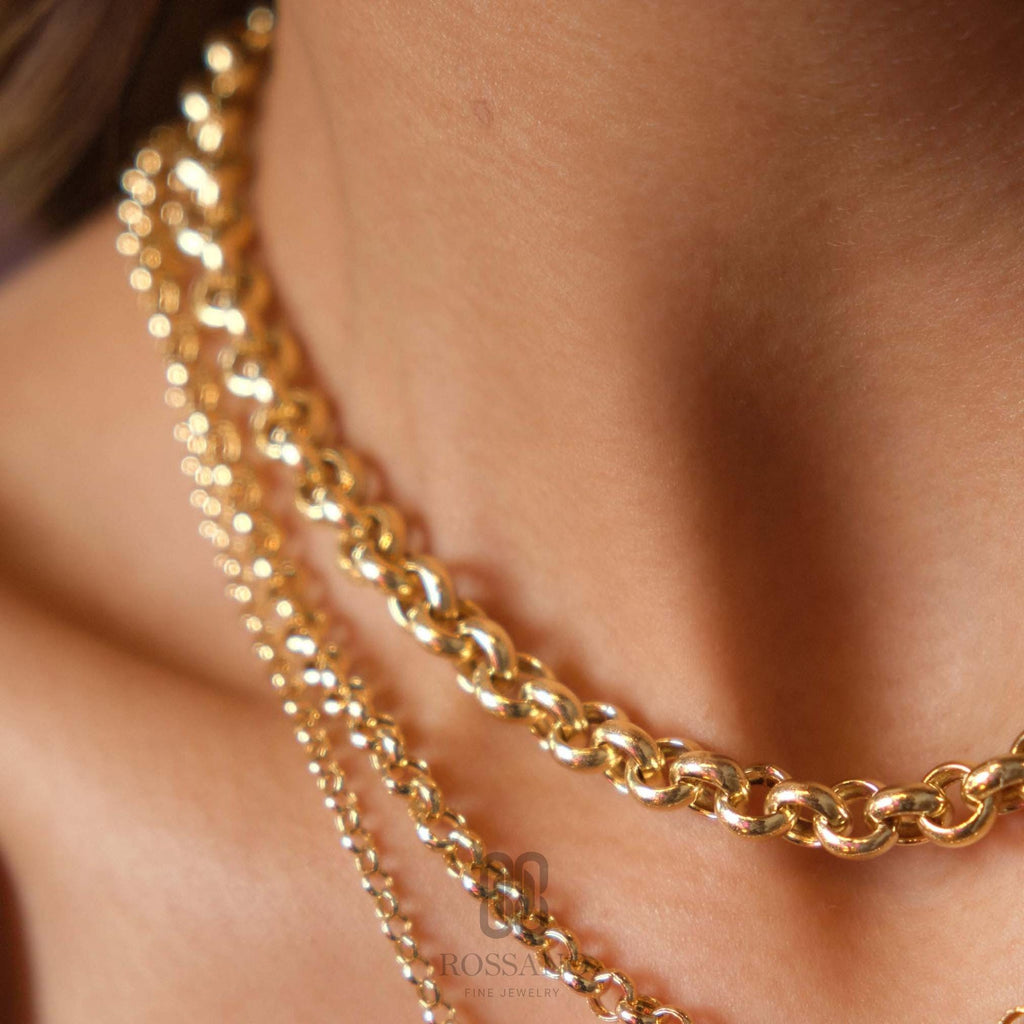 14K Gold Rolo Chain Necklace, 3mm 4mm 7mm Round Belcher Link, Real Gold Cable Chain, Ladies Gold Choker, Unisex Gift Jewelry