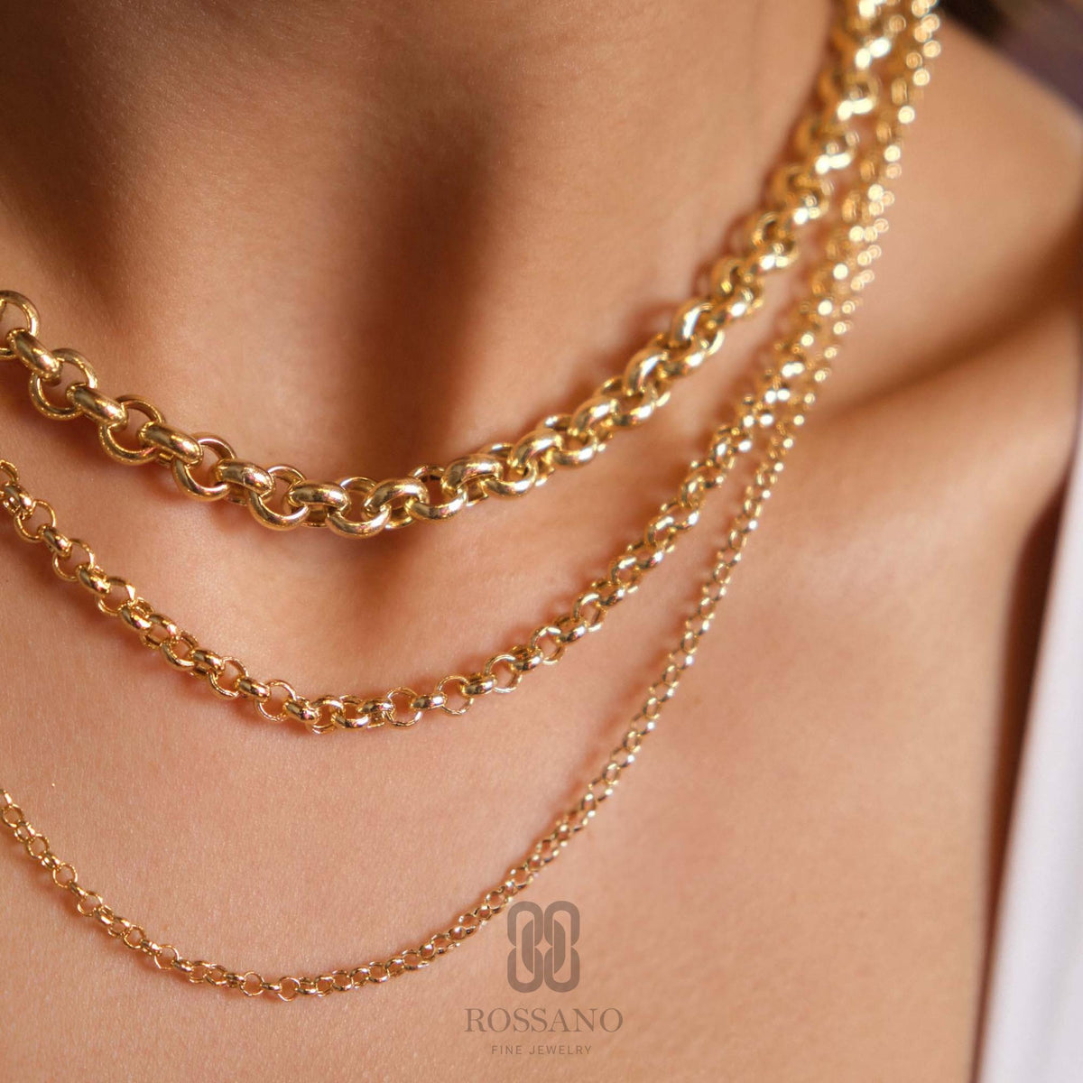 14K Gold Rolo Chain Necklace, 3mm 4mm 7mm Round Belcher Link, Real Gold Cable Chain, Ladies Gold Choker, Unisex Gift Jewelry