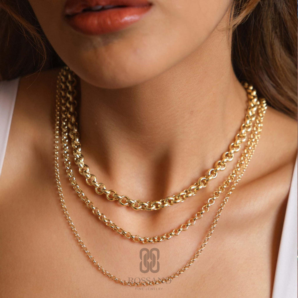 14K Gold Rolo Chain Necklace, 3mm 4mm 7mm Round Belcher Link, Real Gold Cable Chain, Ladies Gold Choker, Unisex Gift Jewelry