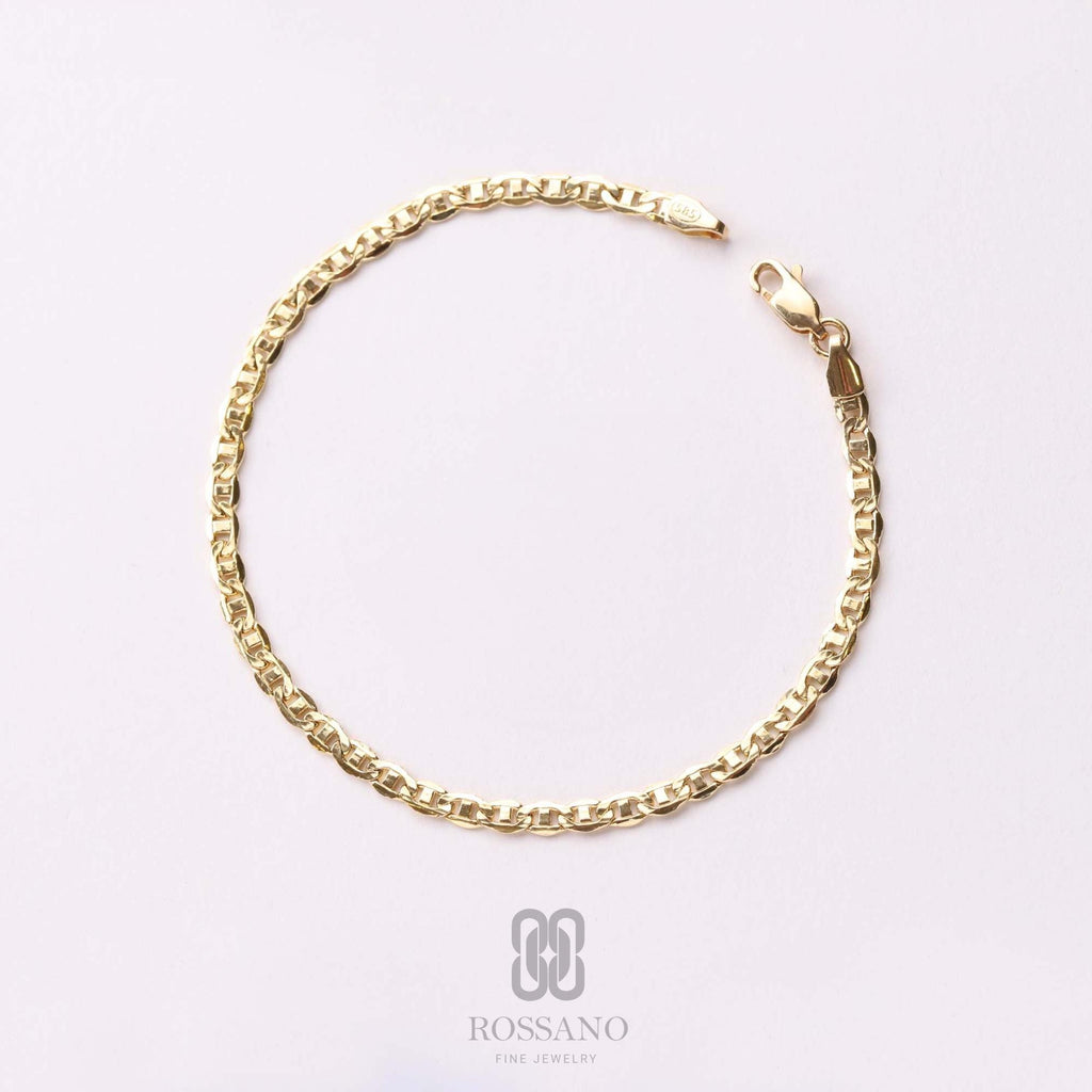 14K Gold Mariner Bracelet, 3mm 4mm Mariner Link Chain, Layering Gold Bracelet, Minimalist Fine Jewelry, Unisex Gift for Her