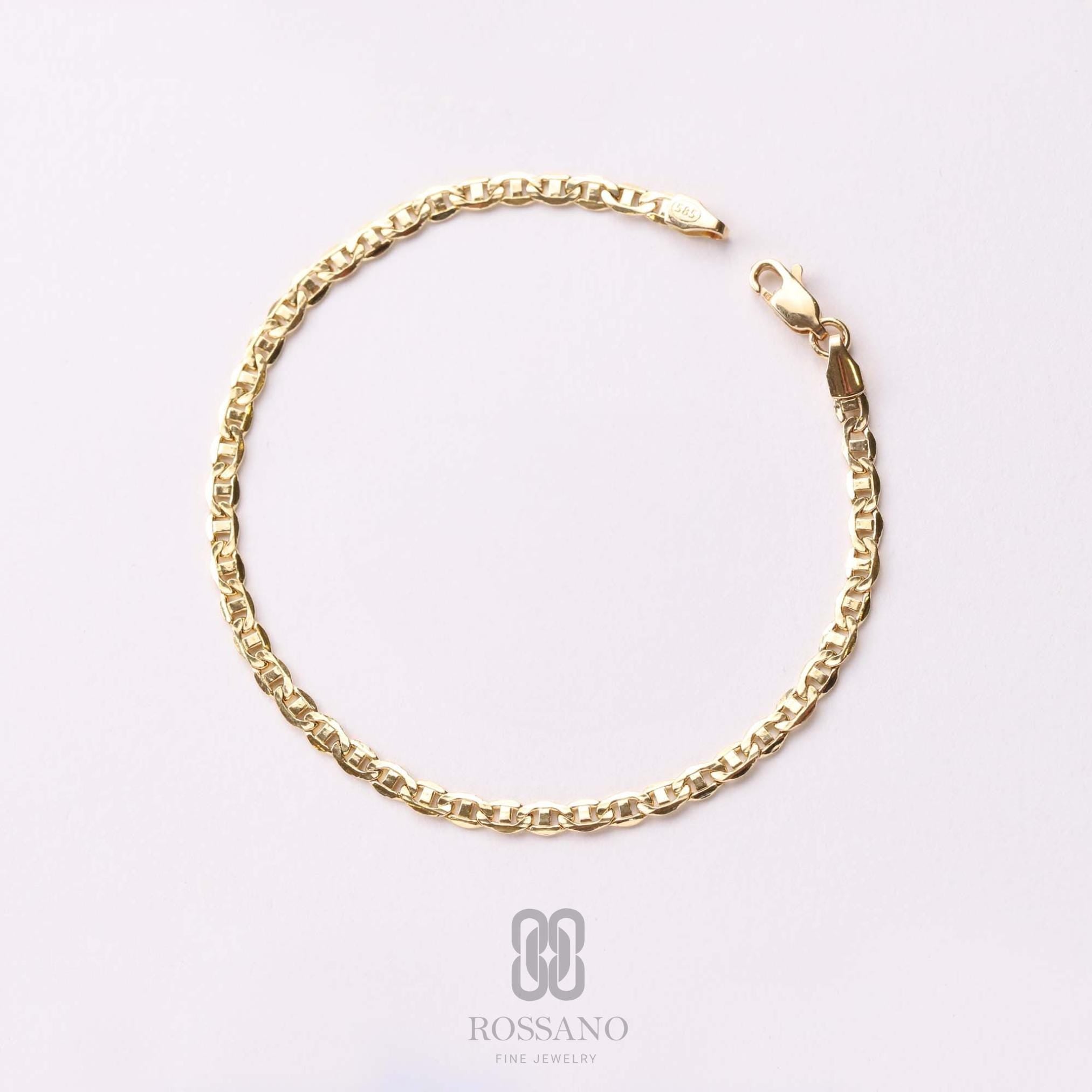 14K Gold Mariner Bracelet, 3mm 4mm Mariner Link Chain, Layering Gold Bracelet, Minimalist Fine Jewelry, Unisex Gift for Her