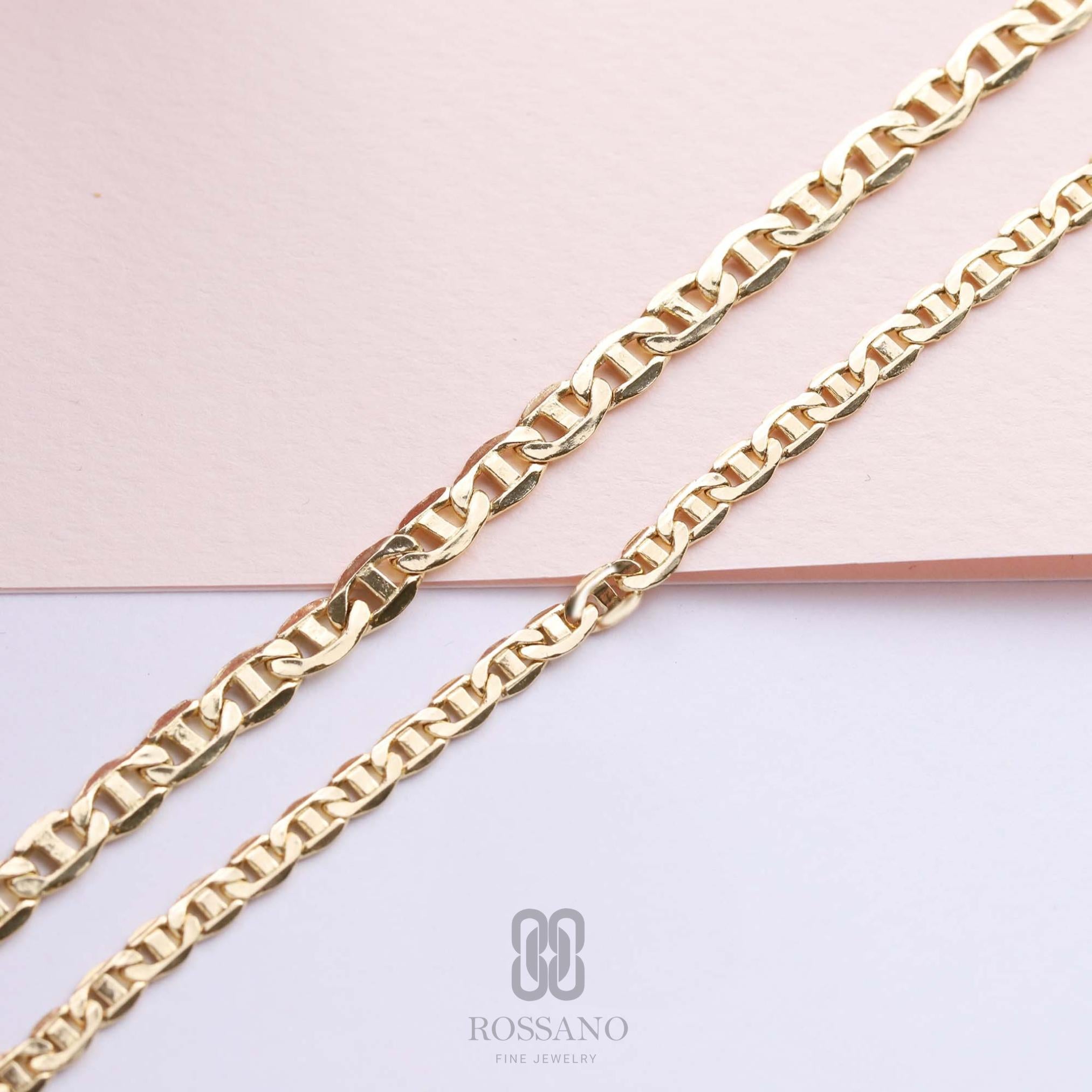 14K Gold Mariner Bracelet, 3mm 4mm Mariner Link Chain, Layering Gold Bracelet, Minimalist Fine Jewelry, Unisex Gift for Her