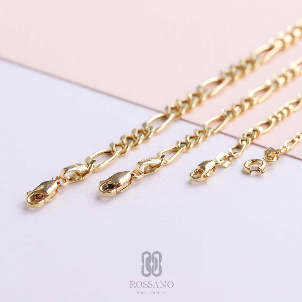 14K Gold Figaro Chain Bracelet, 2mm 3mm 4mm 5mm Figaro Link, Real Gold Chain Anklet, Classic Figaro Jewelry, Gift for Her