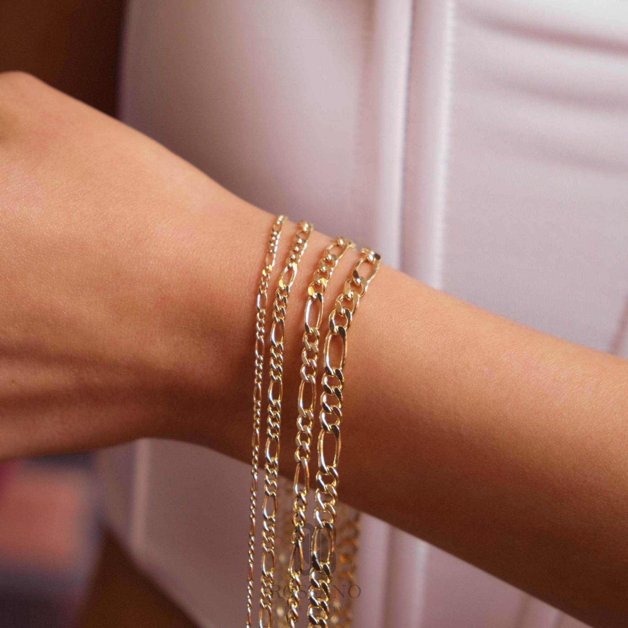 14K Gold Figaro Chain Bracelet, 2mm 3mm 4mm 5mm Figaro Link, Real Gold Chain Anklet, Classic Figaro Jewelry, Gift for Her