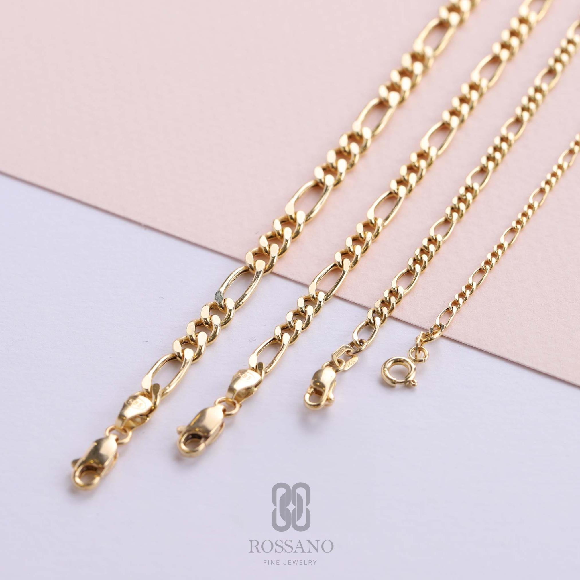 14K Gold Figaro Chain Necklace, 2mm 3mm 4mm 5mm Real Gold Figaro Link Choker, Stackable Gold Chain, Unisex Necklace, Gift for Her & Him