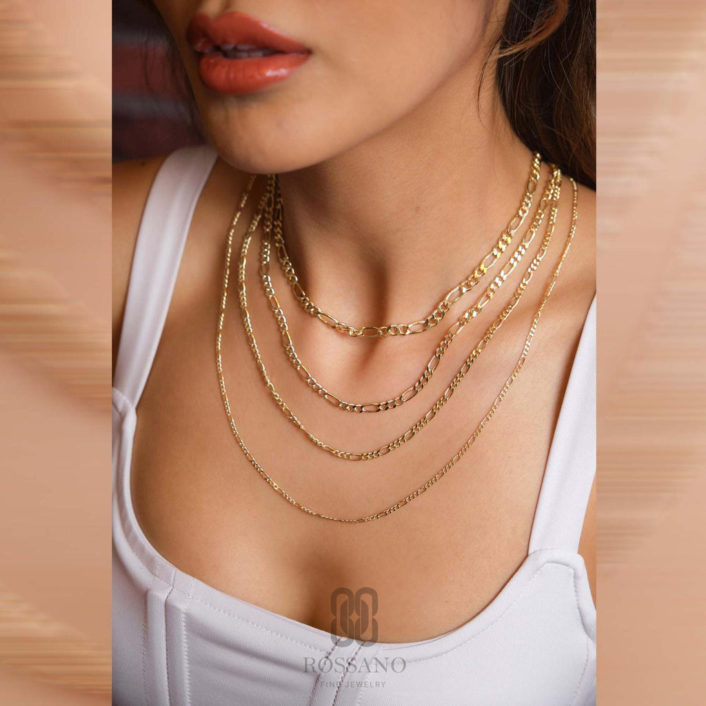 14K Gold Figaro Chain Necklace, 2mm 3mm 4mm 5mm Real Gold Figaro Link Choker, Stackable Gold Chain, Unisex Necklace, Gift for Her & Him