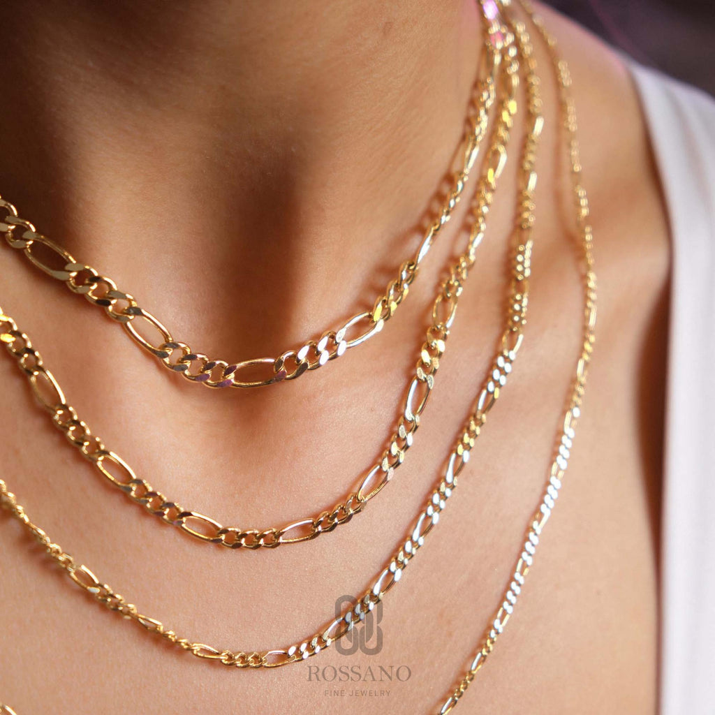 14K Gold Figaro Chain Necklace, 2mm 3mm 4mm 5mm Real Gold Figaro Link Choker, Stackable Gold Chain, Unisex Necklace, Gift for Her & Him