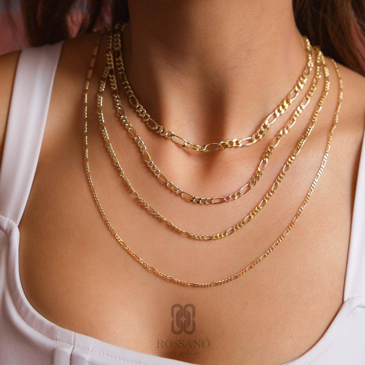 14K Gold Figaro Chain Necklace, 2mm 3mm 4mm 5mm Real Gold Figaro Link Choker, Stackable Gold Chain, Unisex Necklace, Gift for Her & Him