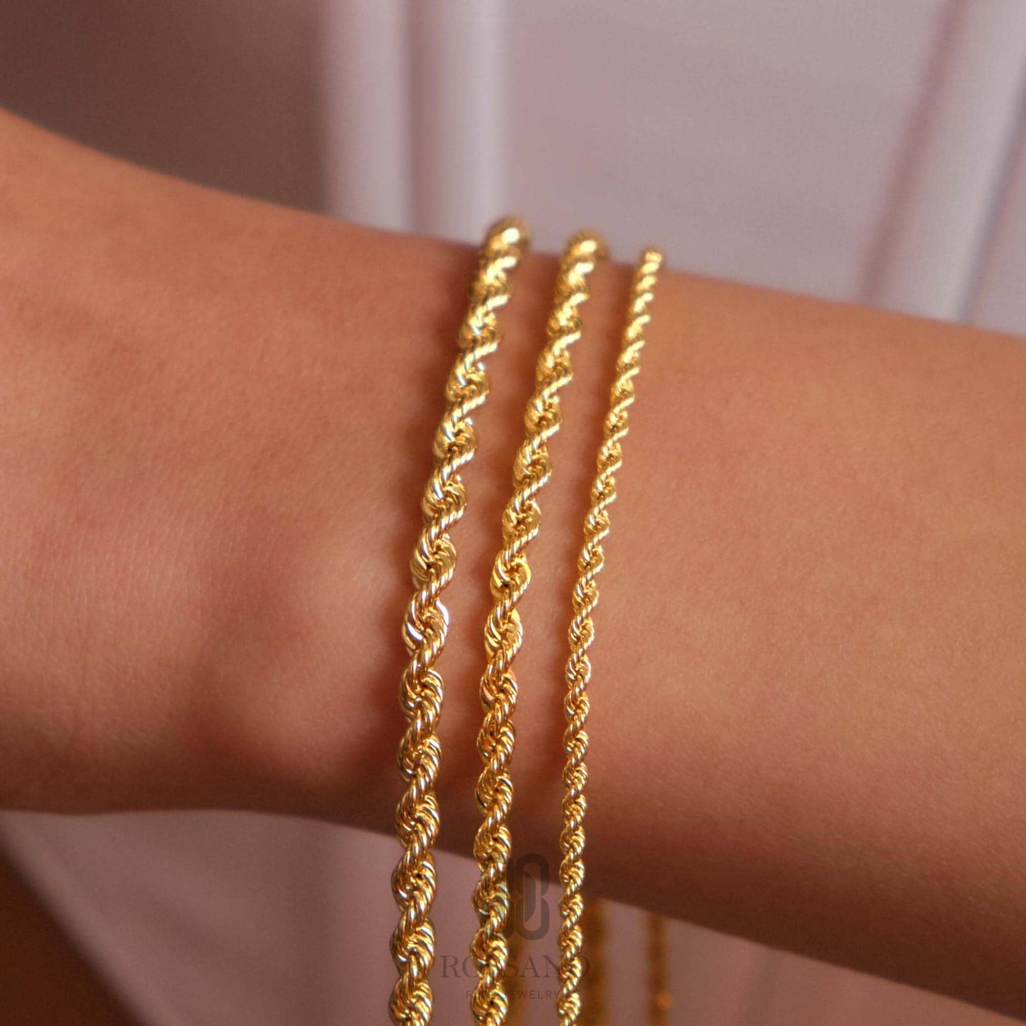 14K Gold Rope Chain Bracelet, 2mm 3mm 4mm Twisted Rope Gold Chain, Dainty Rope Bracelet, Stackable Jewelry, Gift for Her