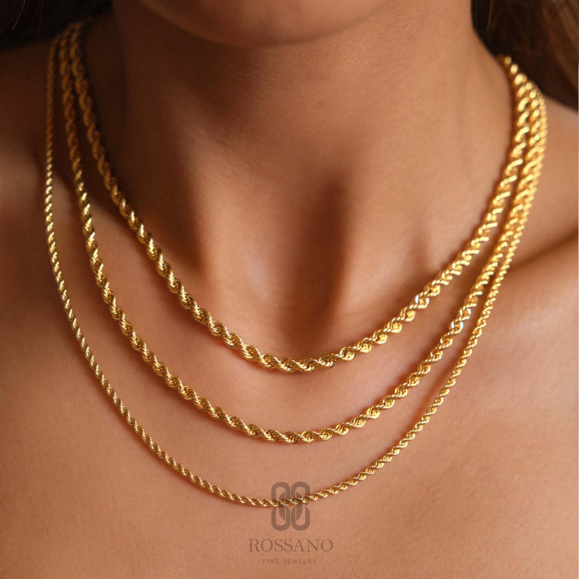 14K Gold Rope Chain Necklace, 2mm 3mm 4mm Twisted Rope Gold Chain, Dainty Rope Necklace, Stackable Choker, Gift for Her