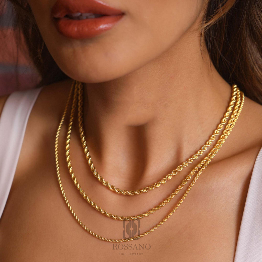 14K Gold Rope Chain Necklace, 2mm 3mm 4mm Twisted Rope Gold Chain, Dainty Rope Necklace, Stackable Choker, Gift for Her