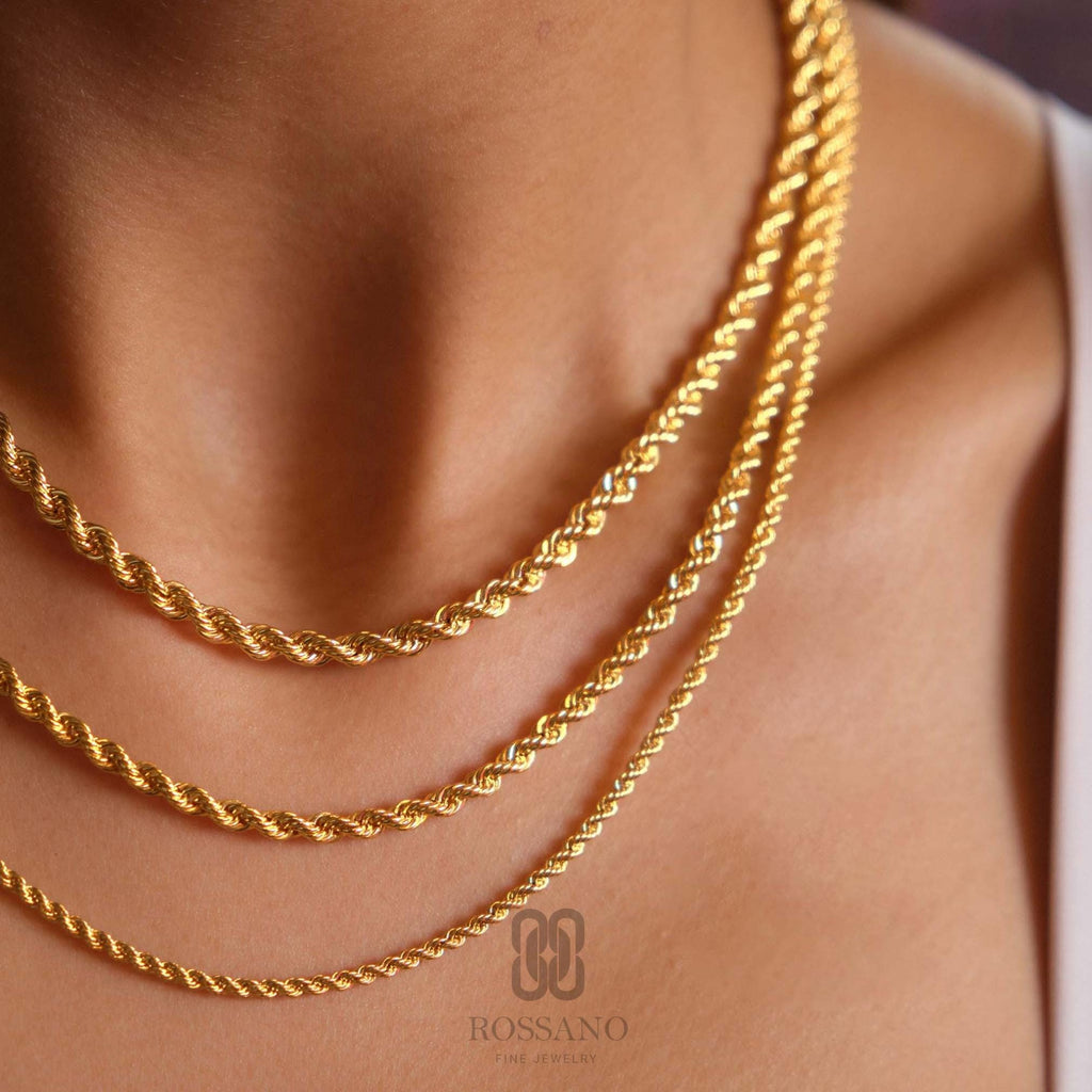 14K Gold Rope Chain Necklace, 2mm 3mm 4mm Twisted Rope Gold Chain, Dainty Rope Necklace, Stackable Choker, Gift for Her