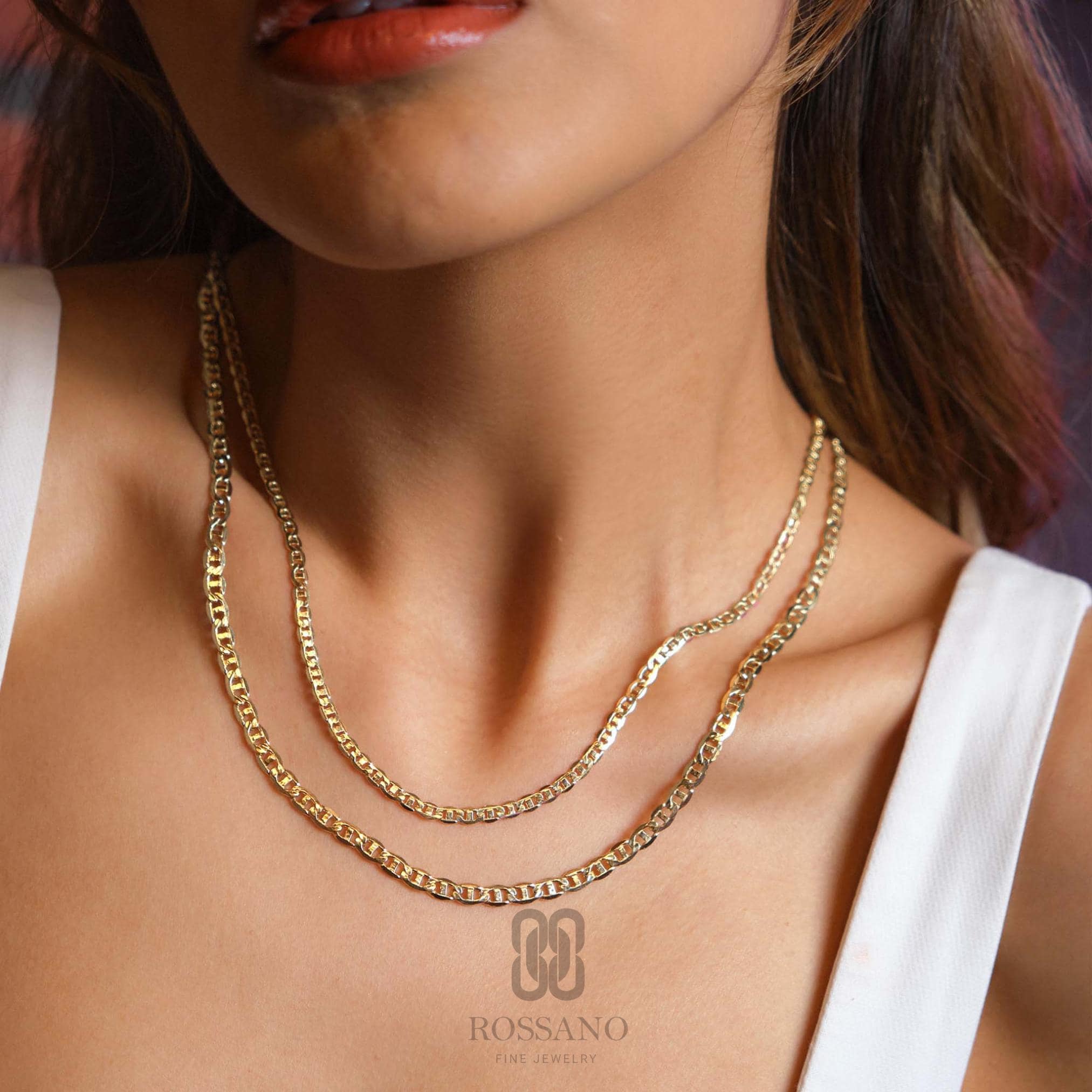 14K Gold Mariner Necklace, 3mm 4mm Mariner Link Choker, Layering Gold Chain Necklace, Minimalist Fine Jewelry, Unisex Gift