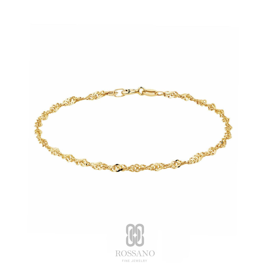 14K Gold Singapore Chain Bracelet, Diamond Cut Twisted Gold Chain, Dainty Rope Style Bracelet, Tiny Twist Bracelet, Gift for Her