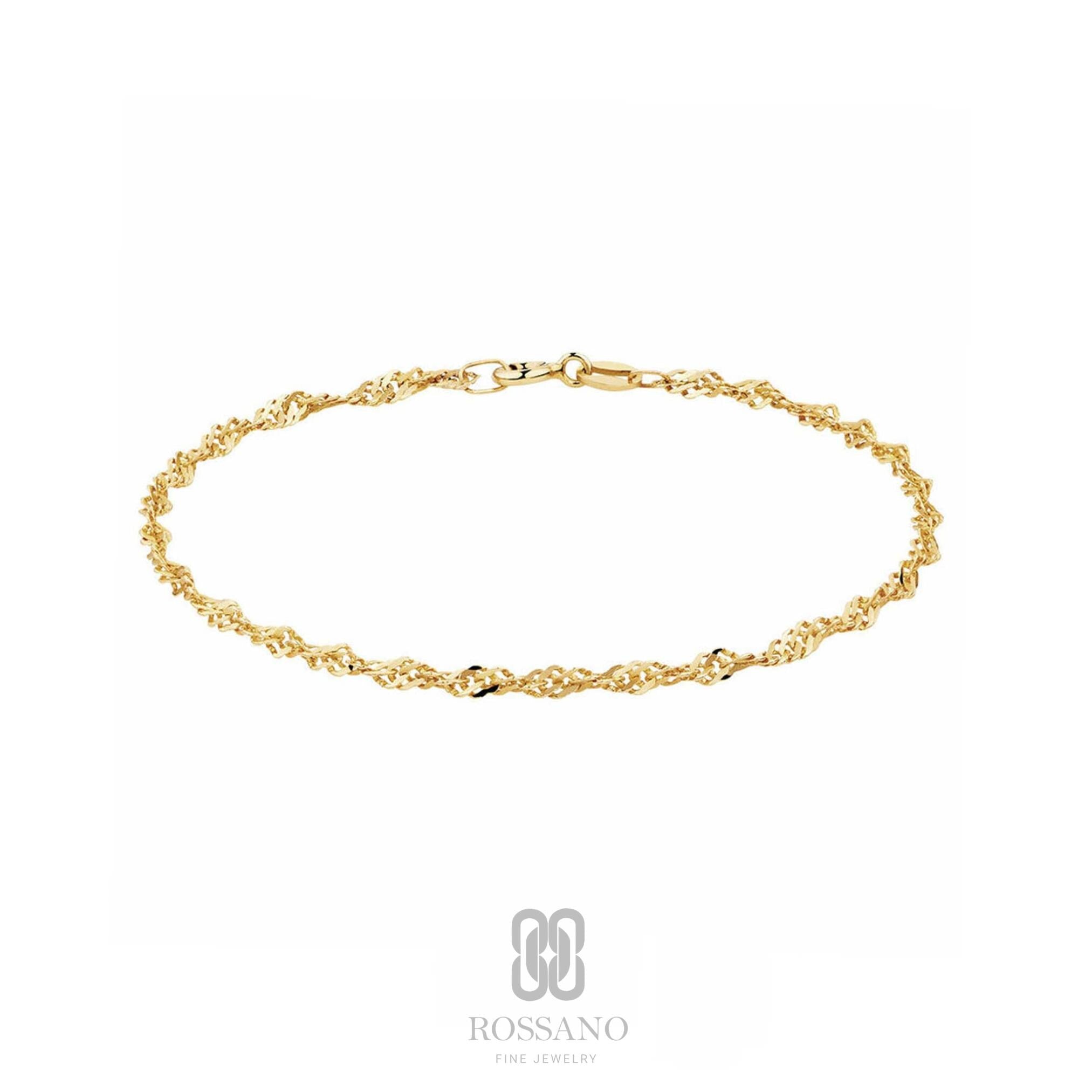 14K Gold Singapore Chain Bracelet, Diamond Cut Twisted Gold Chain, Dainty Rope Style Bracelet, Tiny Twist Bracelet, Gift for Her
