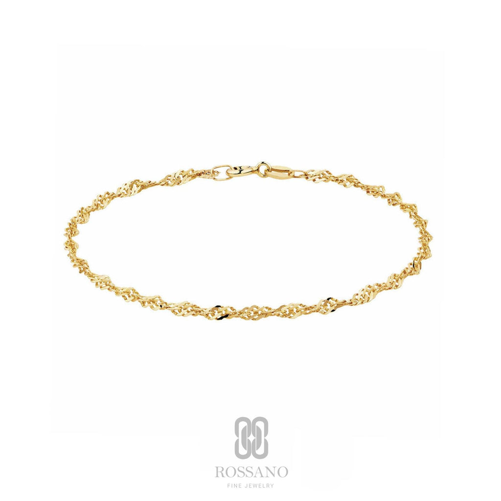 14K Gold Singapore Anklet, Twisted Diamond Cut Gold Chain