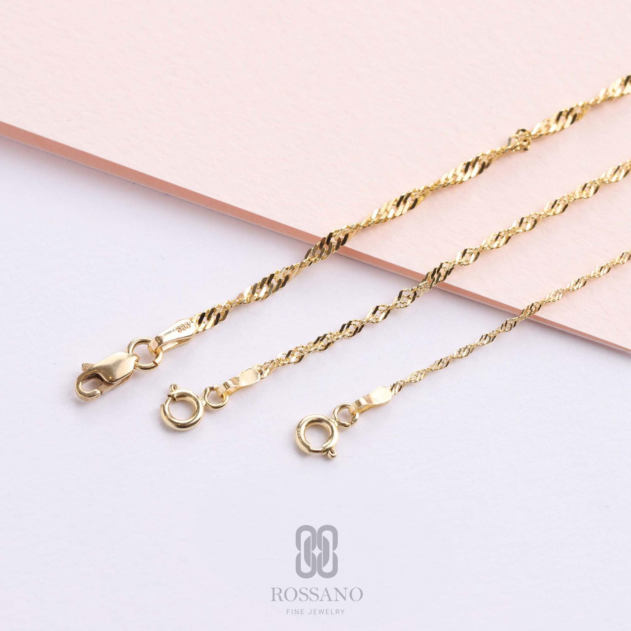 14K Gold Singapore Anklet, Twisted Diamond Cut Gold Chain, Dainty Simple Gold Anklet for Women, Real Gold Chain Anklet