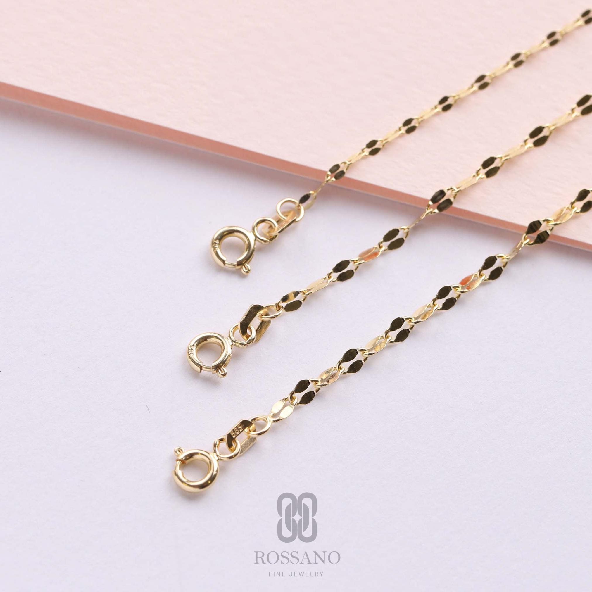 14K Solid Gold Sequin Necklace, 2mm 3mm 4mm Dainty Chain Choker, Delicate Sequin Gold Necklace, Minimalist Jewelry, Gift for Her