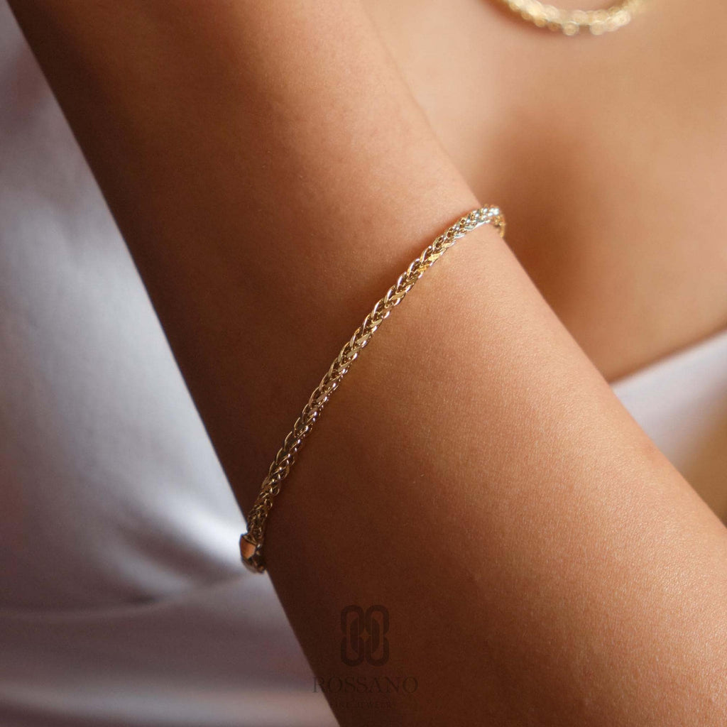 14K Gold Franco Chain Bracelet, 2mm 3mm 4mm Franco Palm Bracelet, Gold Foxtail Wheat Chain, Solid Unisex Jewelry, Gift for Her