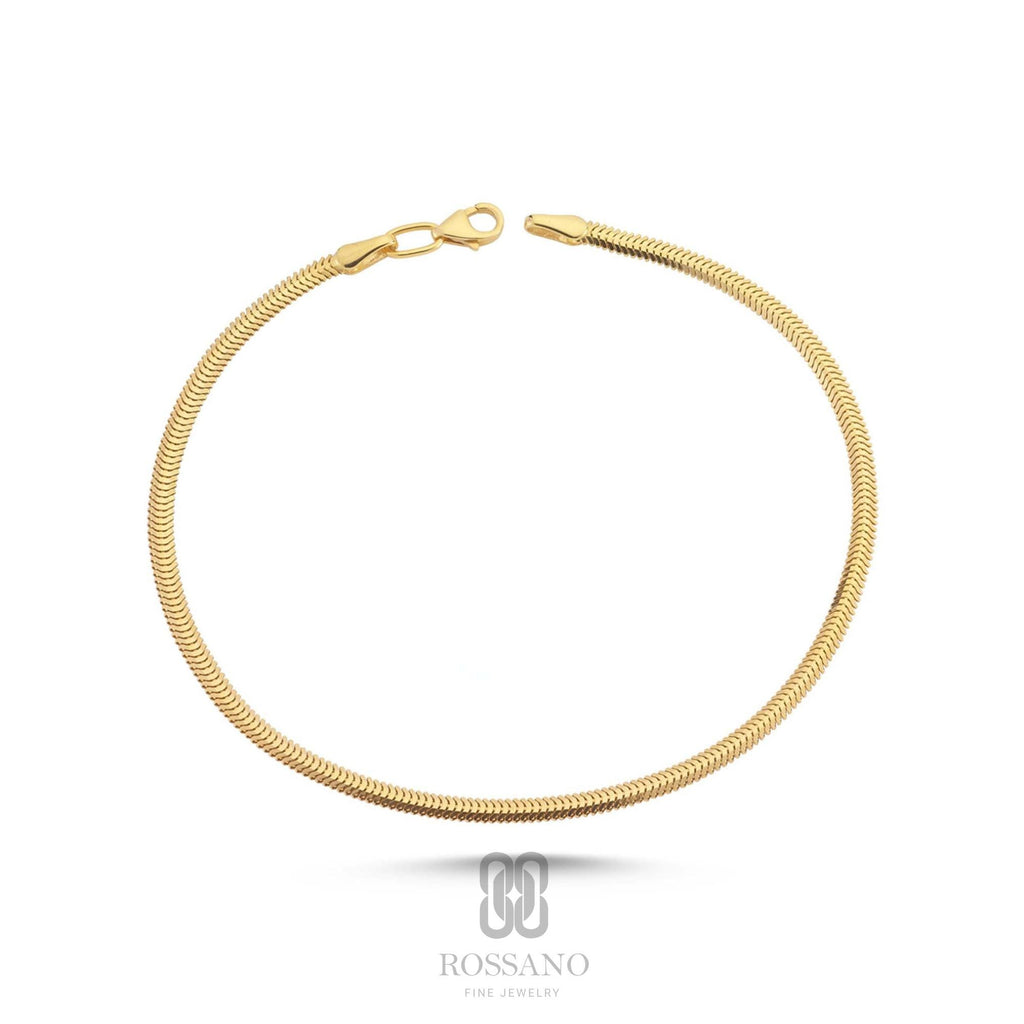 14K Gold Snake Anklet, Italian Herringbone Chain Anklet, Flat Snake Gold Chain, Shiny Gold Ankle Bracelet, Elegant Gift for Her