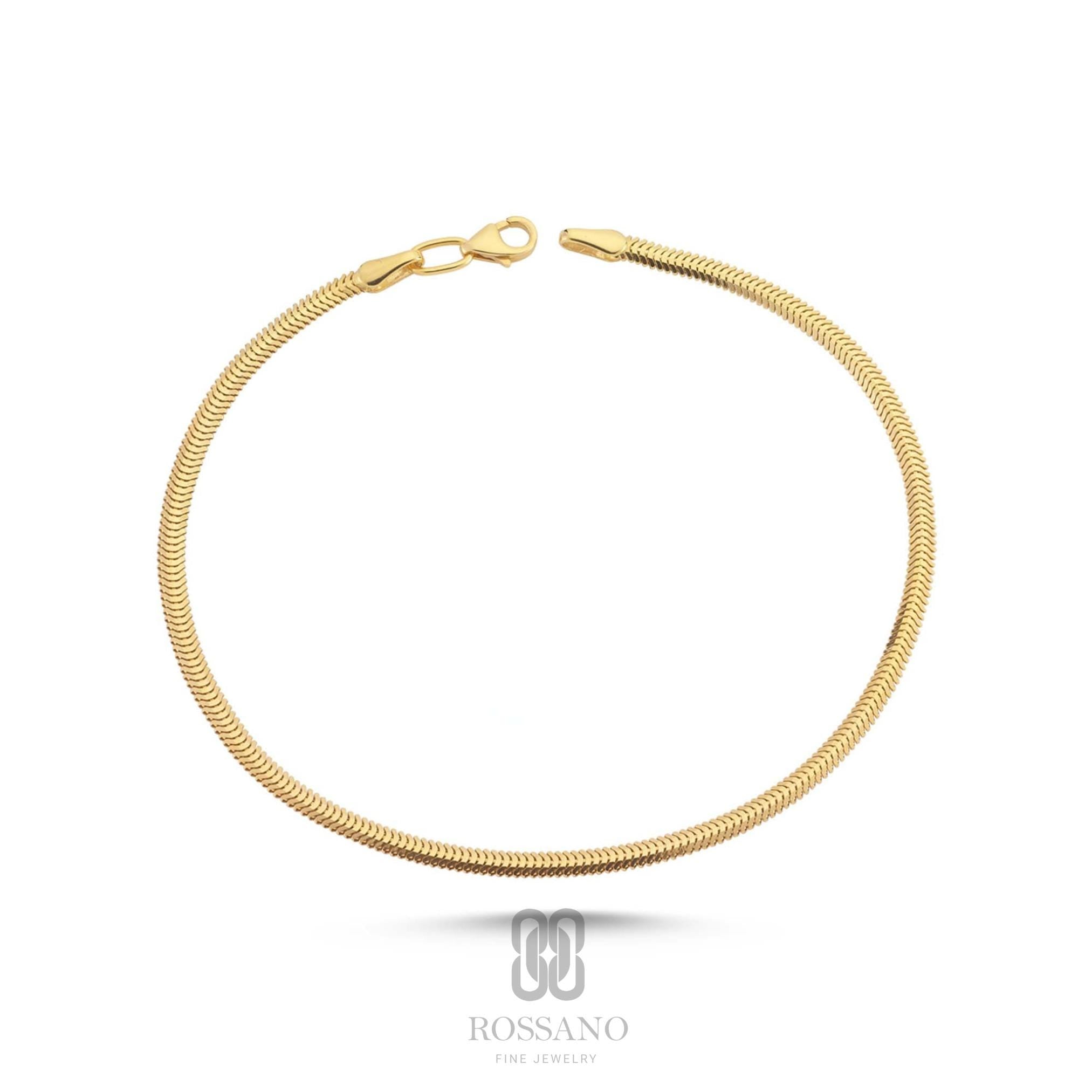 14K Gold Snake Anklet, Italian Herringbone Chain Anklet, Flat Snake Gold Chain, Shiny Gold Ankle Bracelet, Elegant Gift for Her
