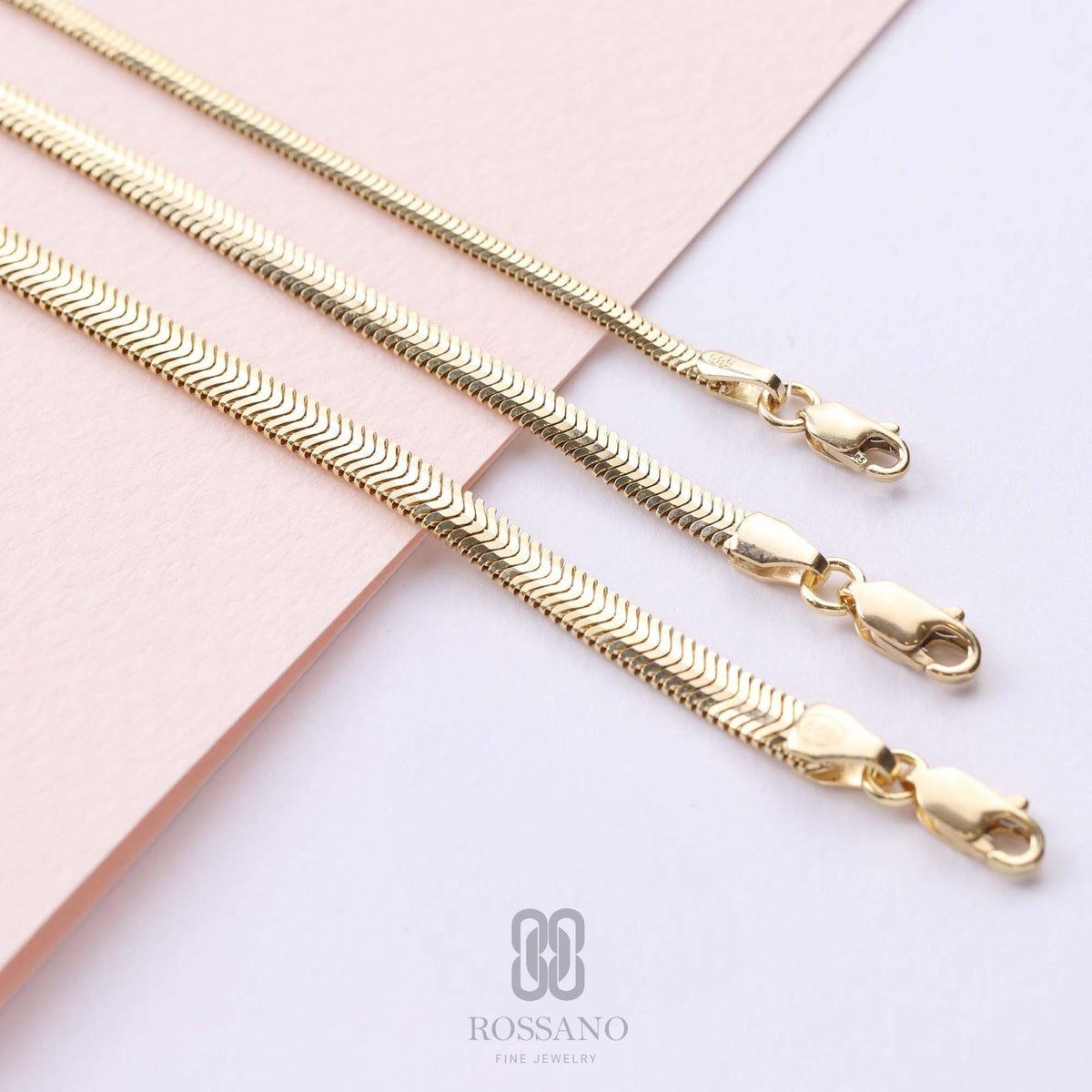 14K Gold Snake Necklace, Italian Herringbone Chain Choker, Flat Snake Gold Chain, Shiny Gold Necklace, Elegant Gift for Her